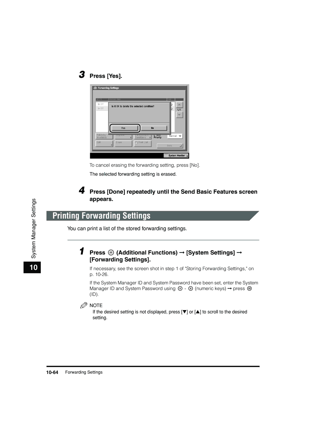 Canon C3200 manual Printing Forwarding Settings, Press Yes 