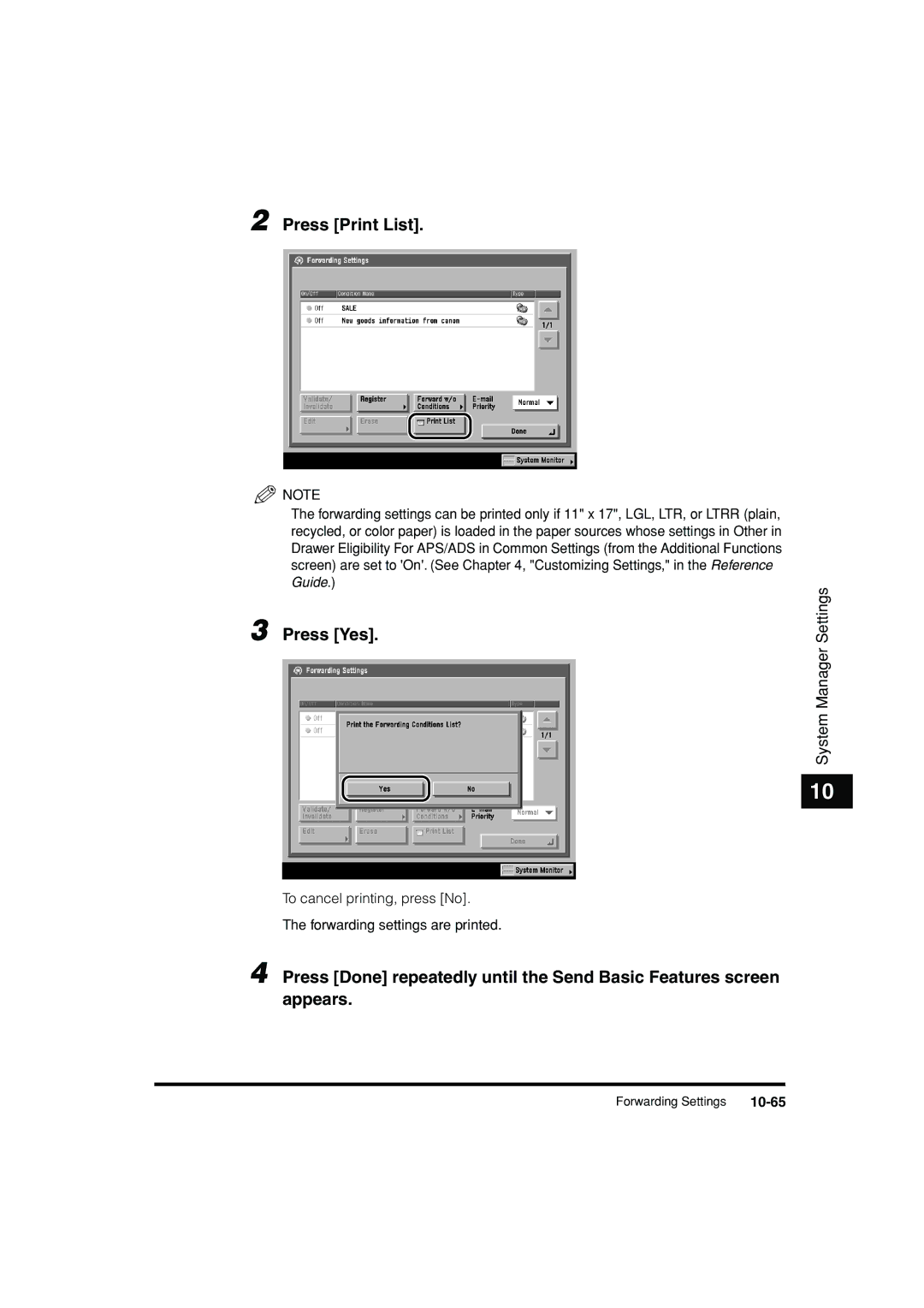 Canon C3200 manual Press Print List, 10-65 