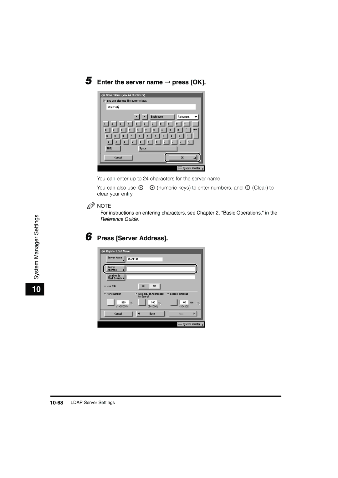 Canon C3200 manual Enter the server name press OK, Press Server Address 