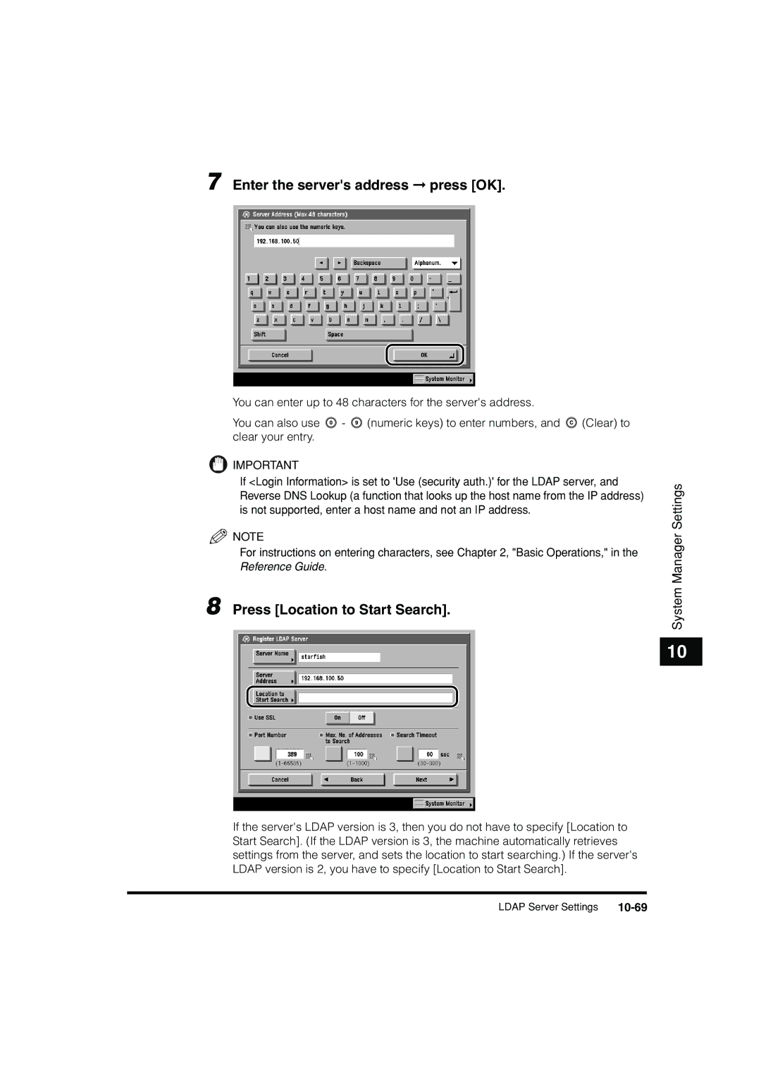 Canon C3200 manual Enter the servers address press OK, Press Location to Start Search 