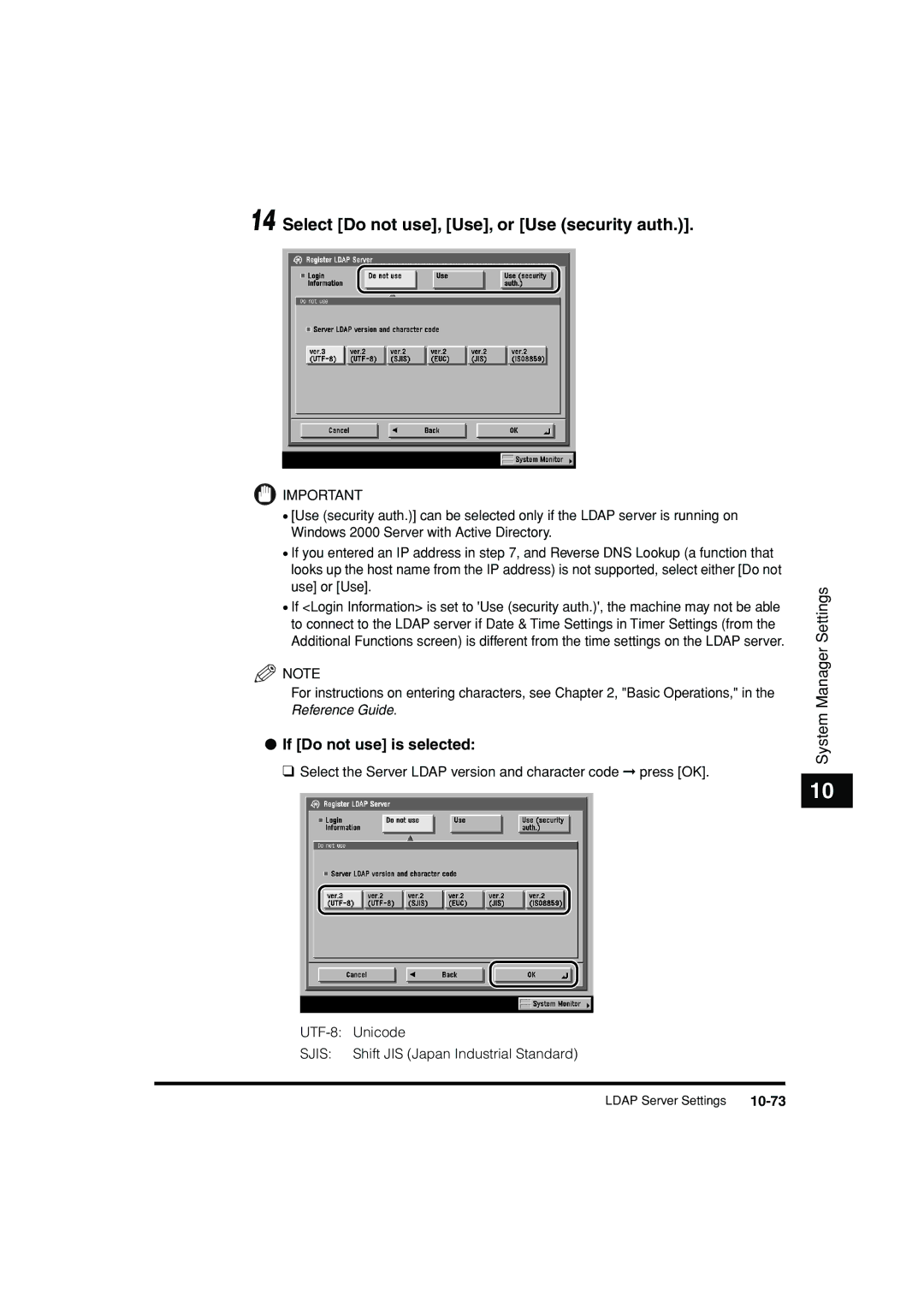 Canon C3200 manual Select Do not use, Use, or Use security auth, If Do not use is selected 