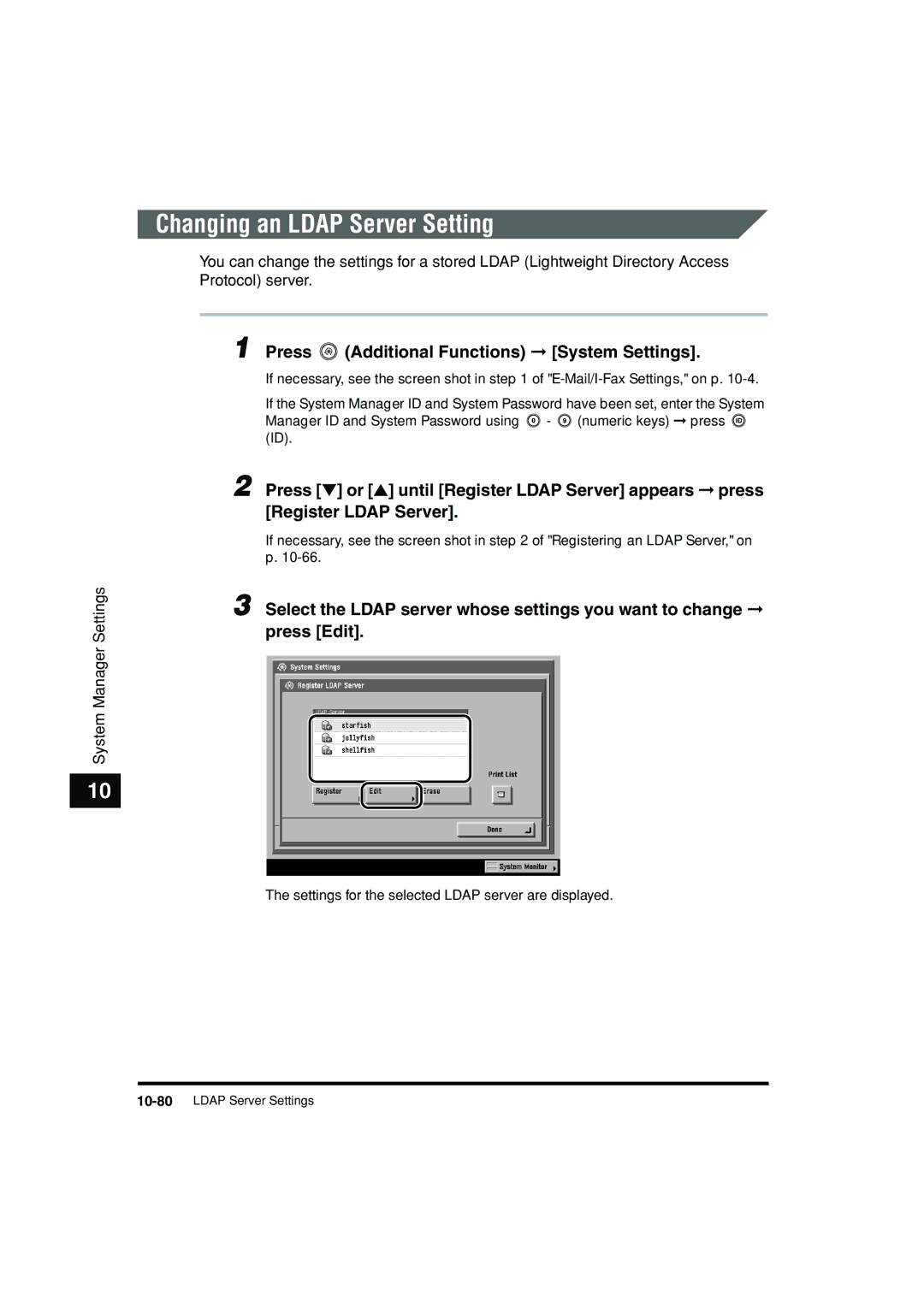 Canon C3200 manual Changing an Ldap Server Setting, Press 