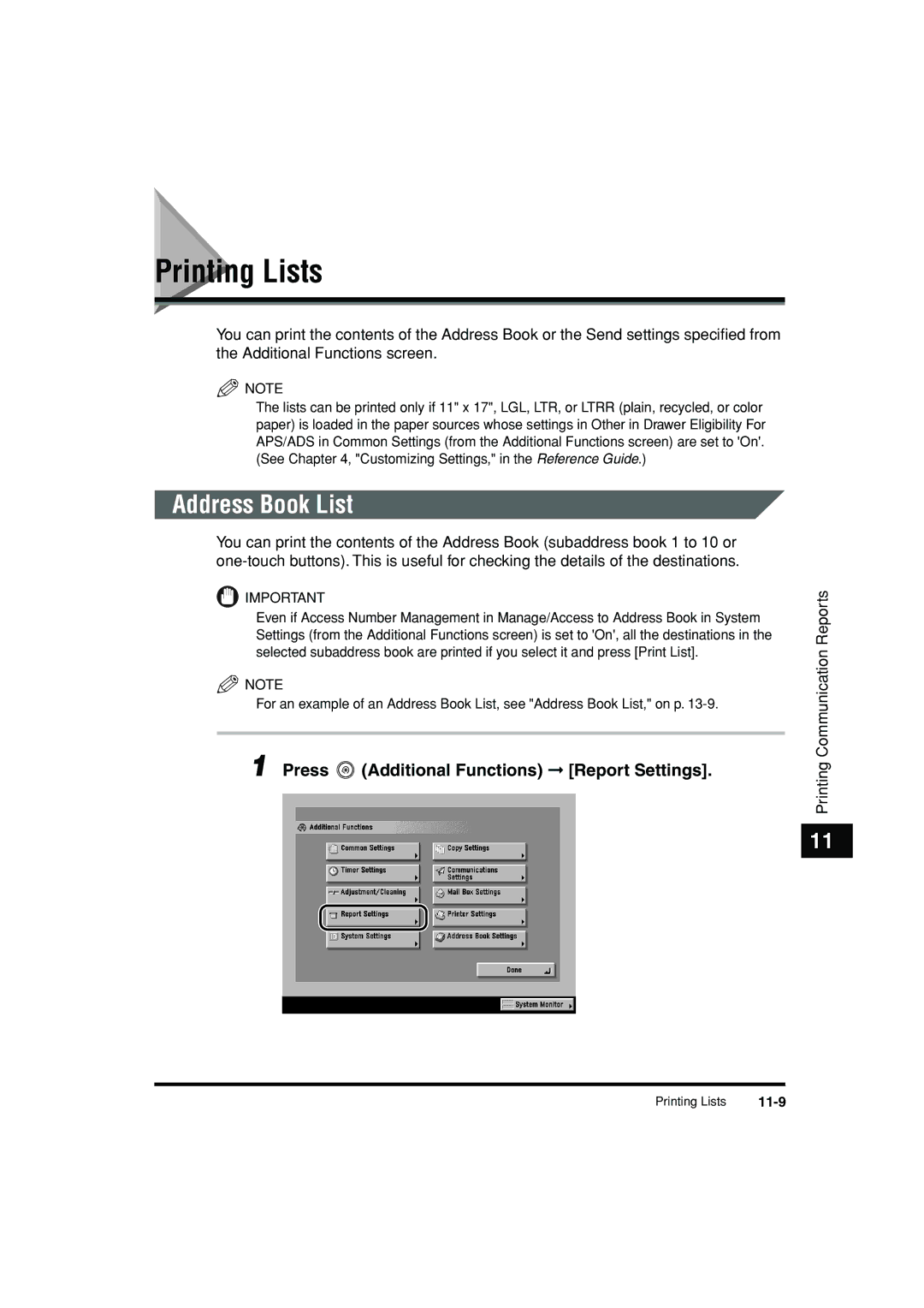 Canon C3200 manual Printing Lists, Address Book List, 11-9 