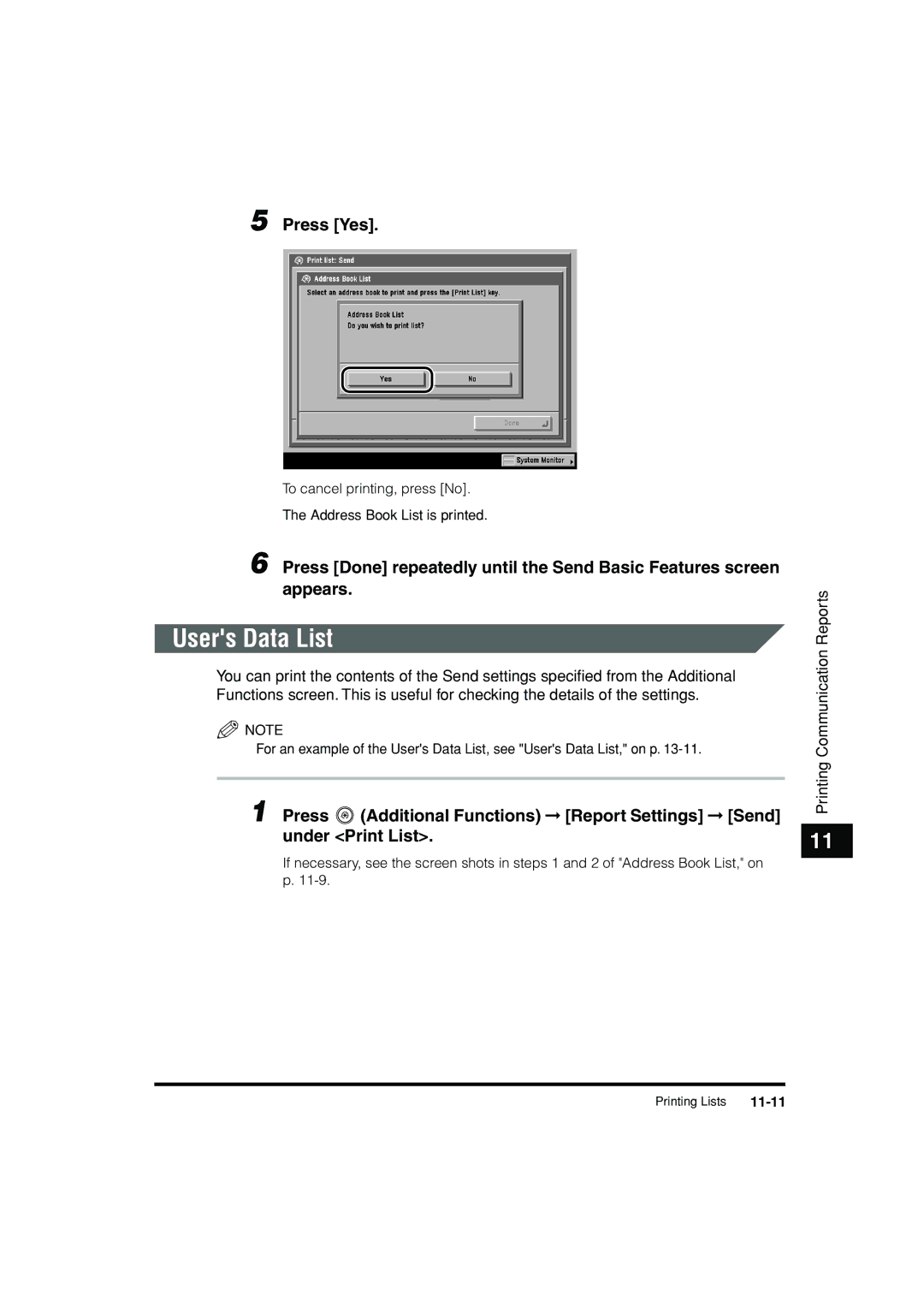 Canon C3200 manual Users Data List, 11-11 