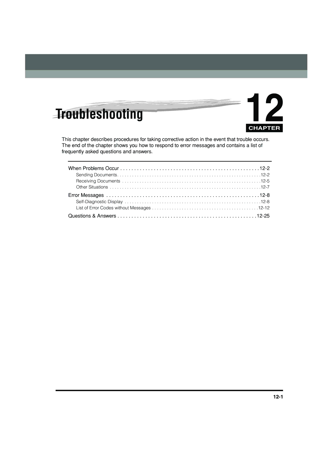 Canon C3200 manual Troubleshooting12, 12-1 