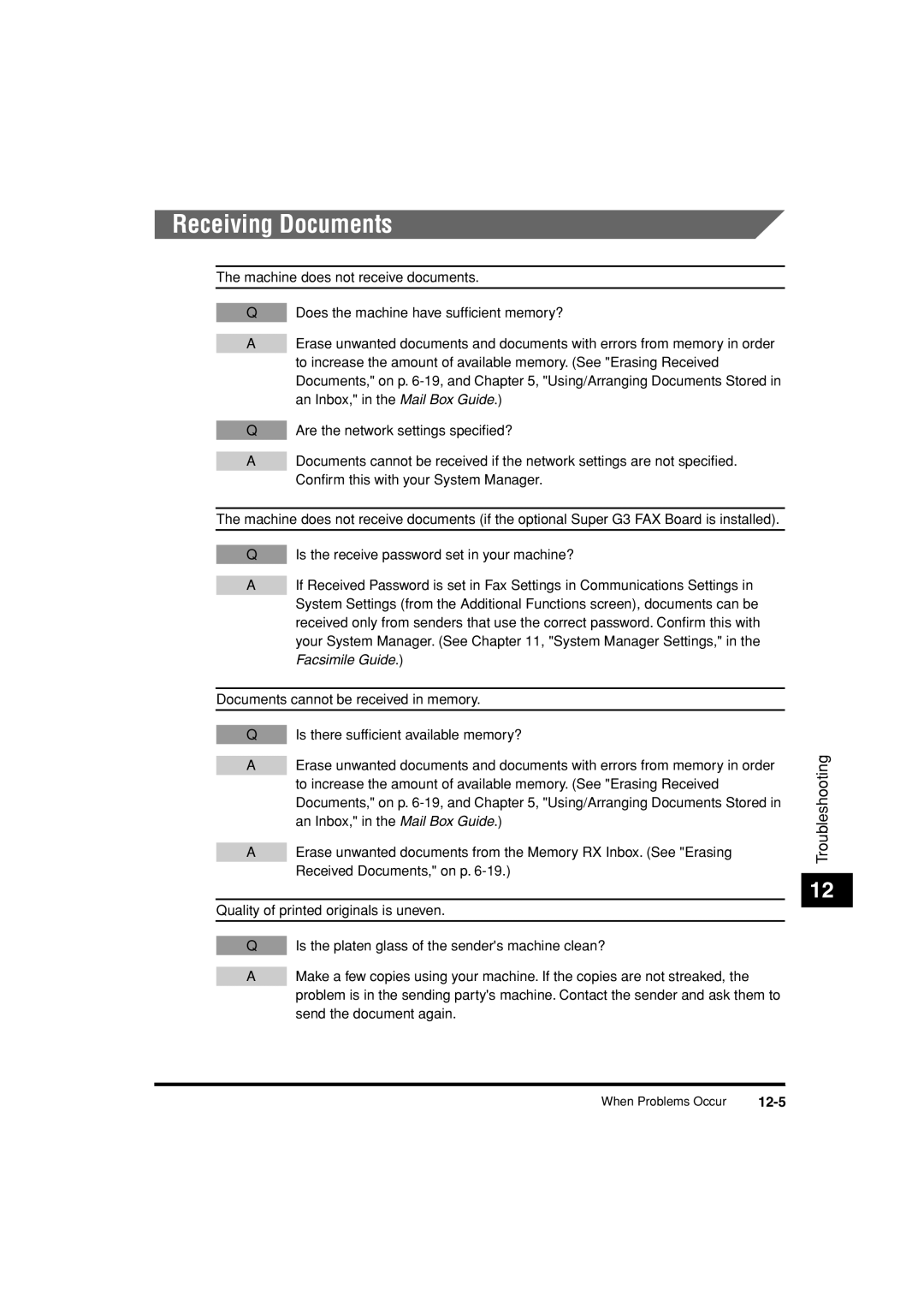 Canon C3200 manual Receiving Documents, 12-5 