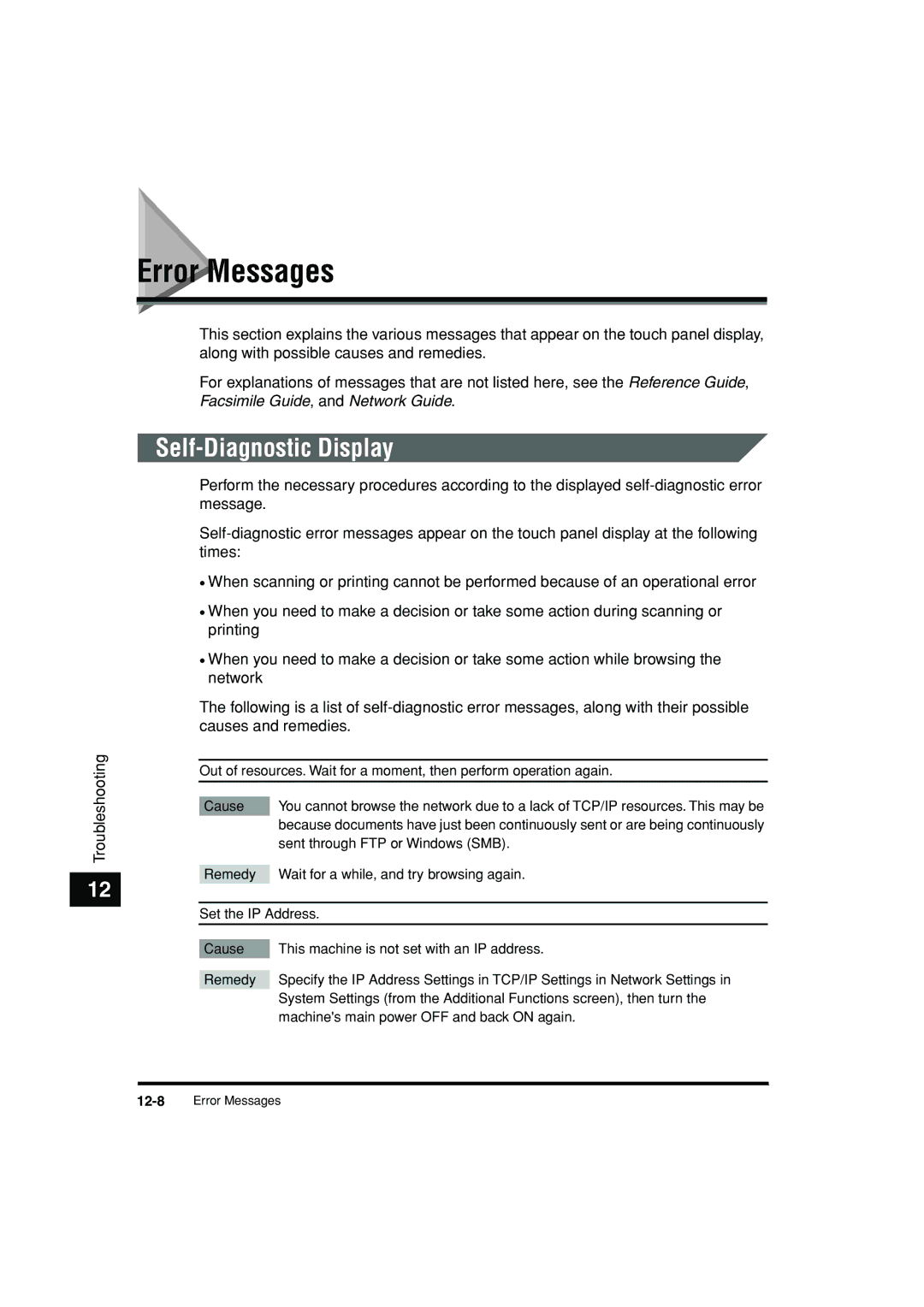 Canon C3200 manual Error Messages, Self-Diagnostic Display 