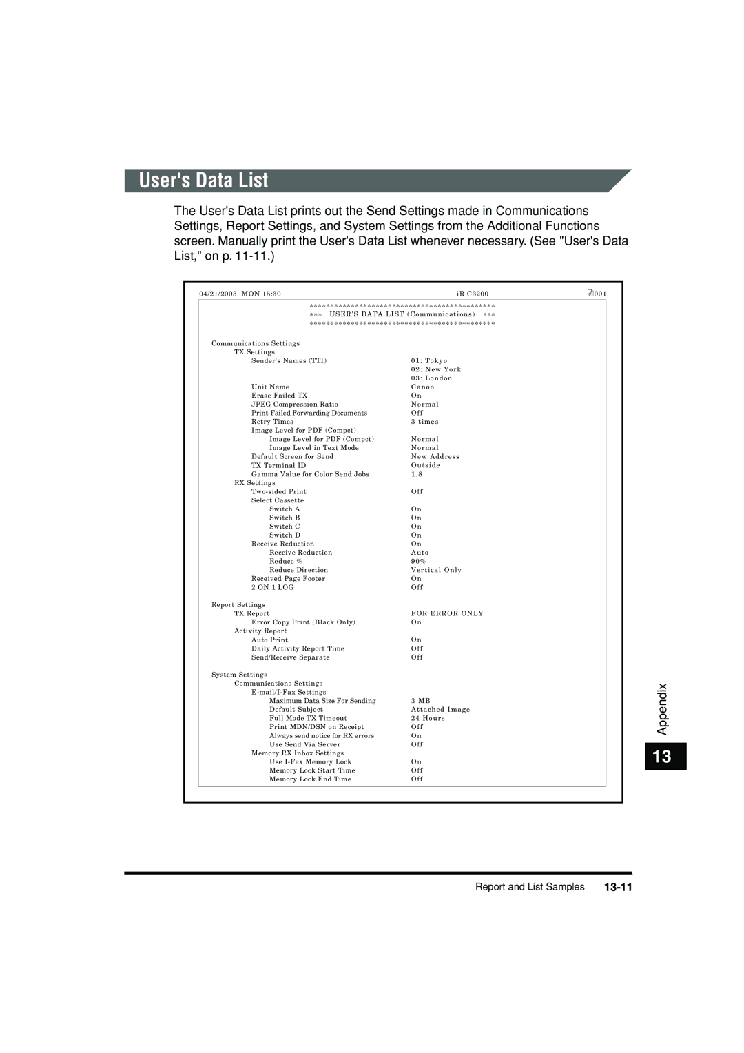 Canon C3200 manual 13-11, For Error only 