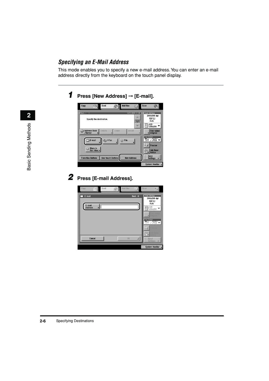 Canon C3200 manual Press New Address E-mail, Press E-mail Address 