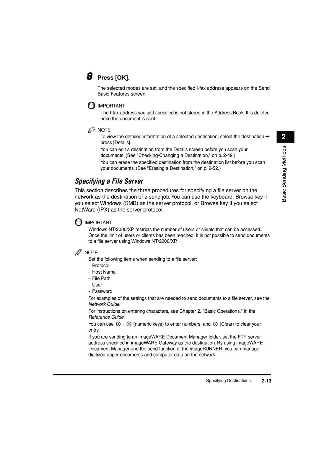 Canon C3200 manual Specifying a File Server 