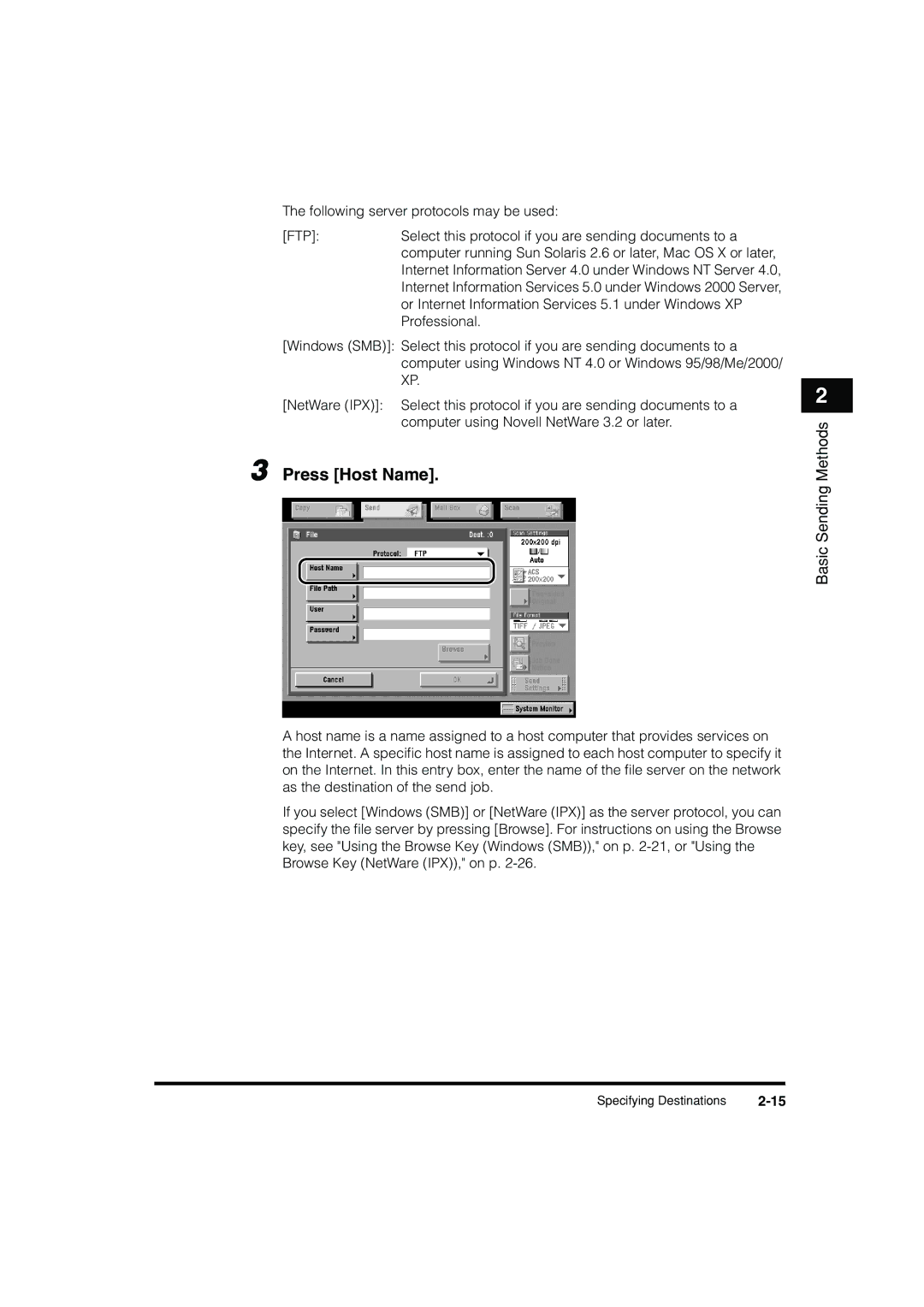 Canon C3200 manual Press Host Name 