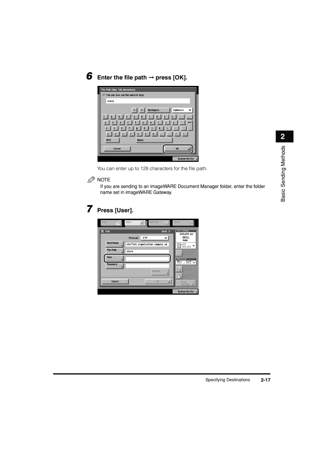 Canon C3200 manual Enter the ﬁle path press OK, Press User 