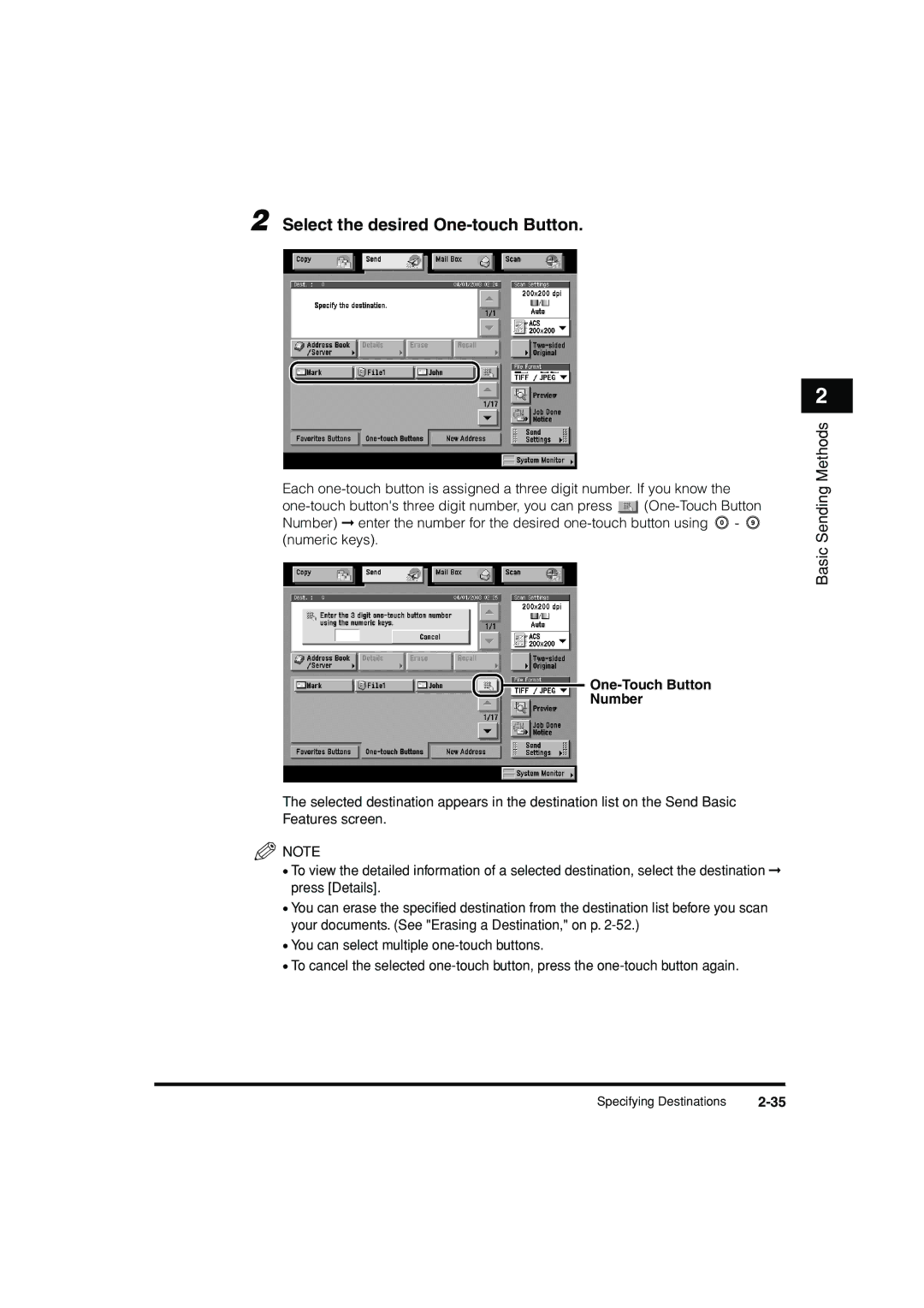 Canon C3200 manual Select the desired One-touch Button, One-Touch Button Number 