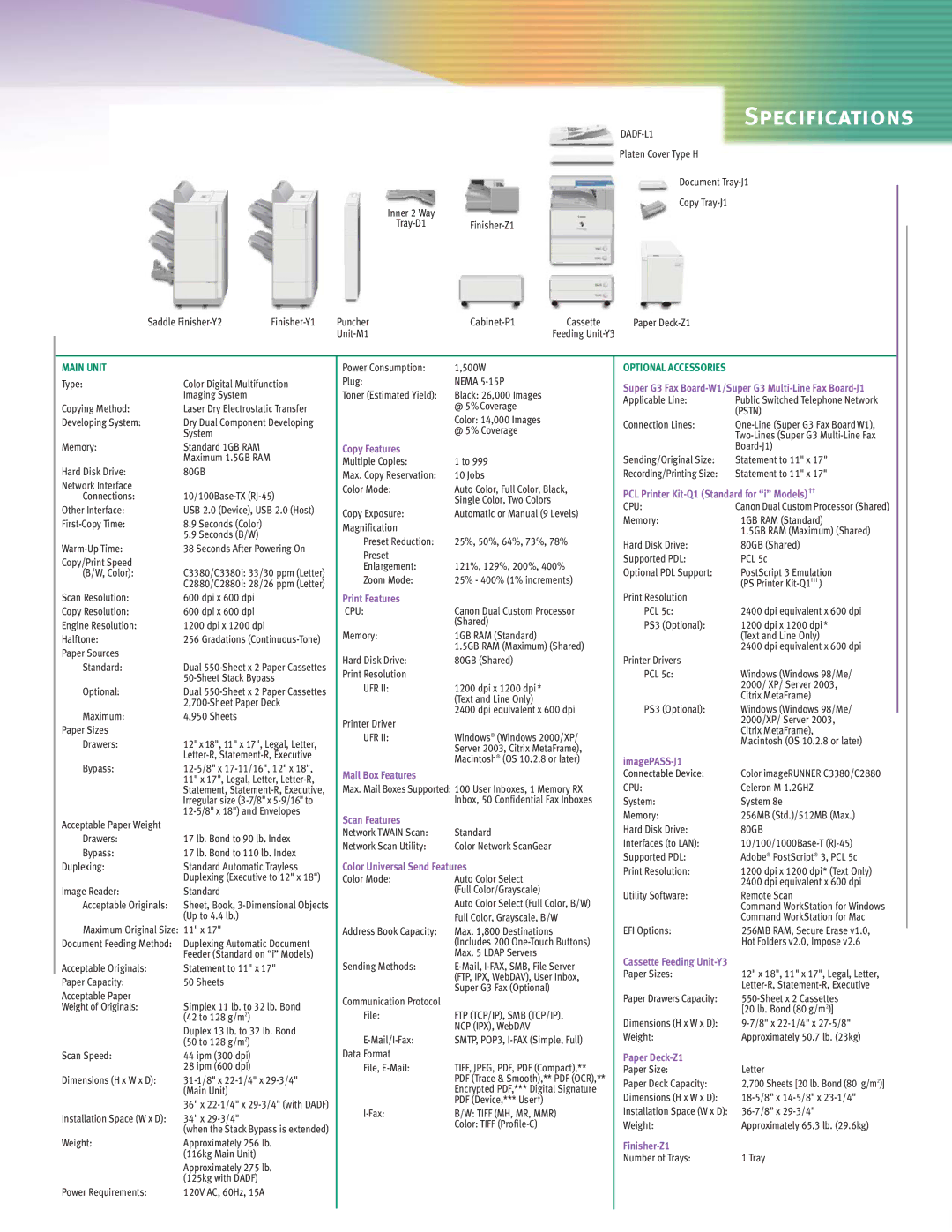 Canon C3380 Series manual Specifications 