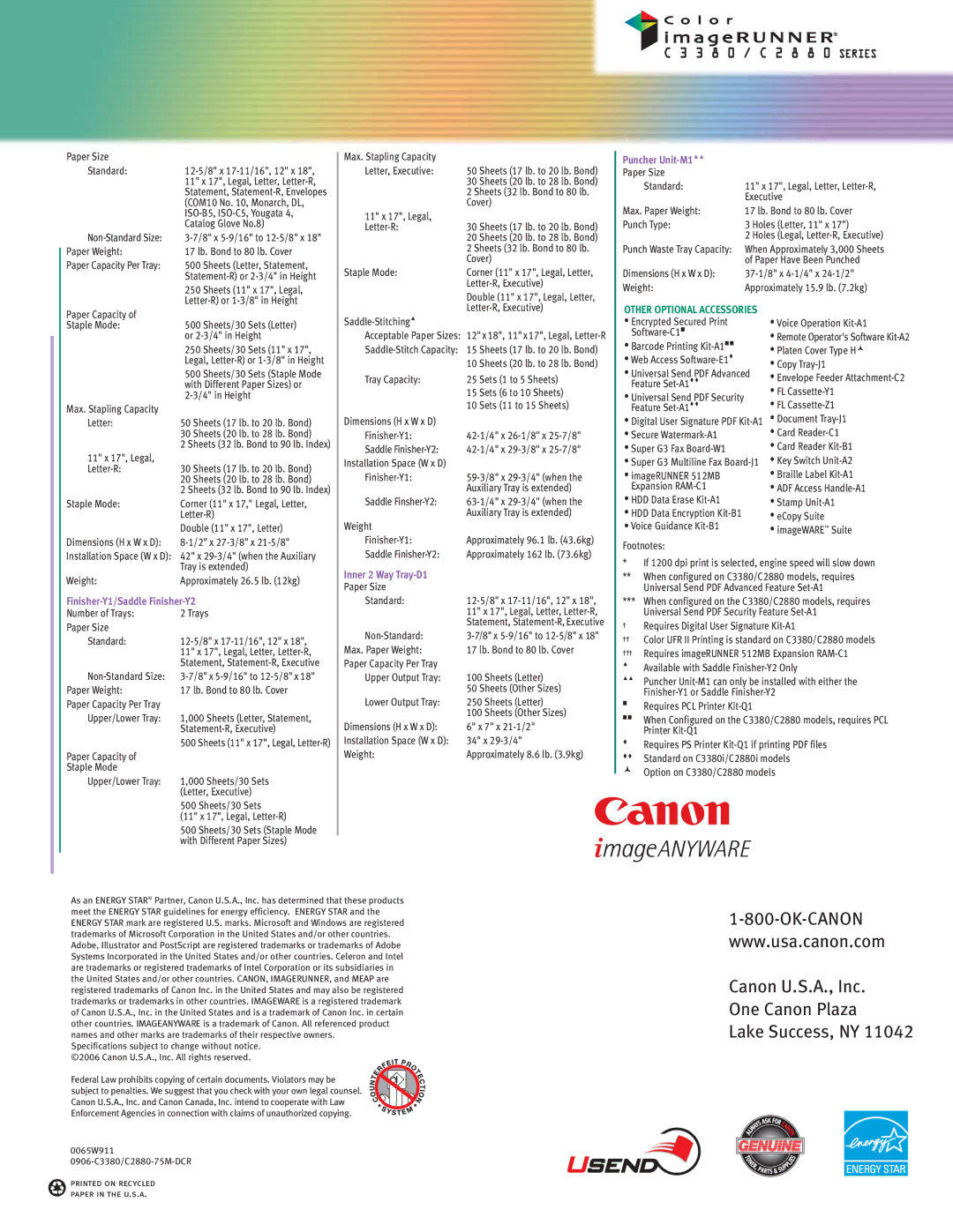 Canon C3380 Series manual Canon U.S.A., Inc One Canon Plaza Lake Success, NY 