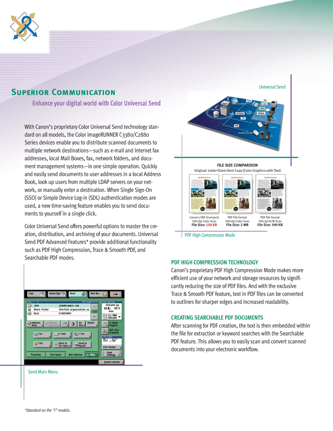 Canon C3380 Series manual Superior Communication, Enhance your digital world with Color Universal Send 