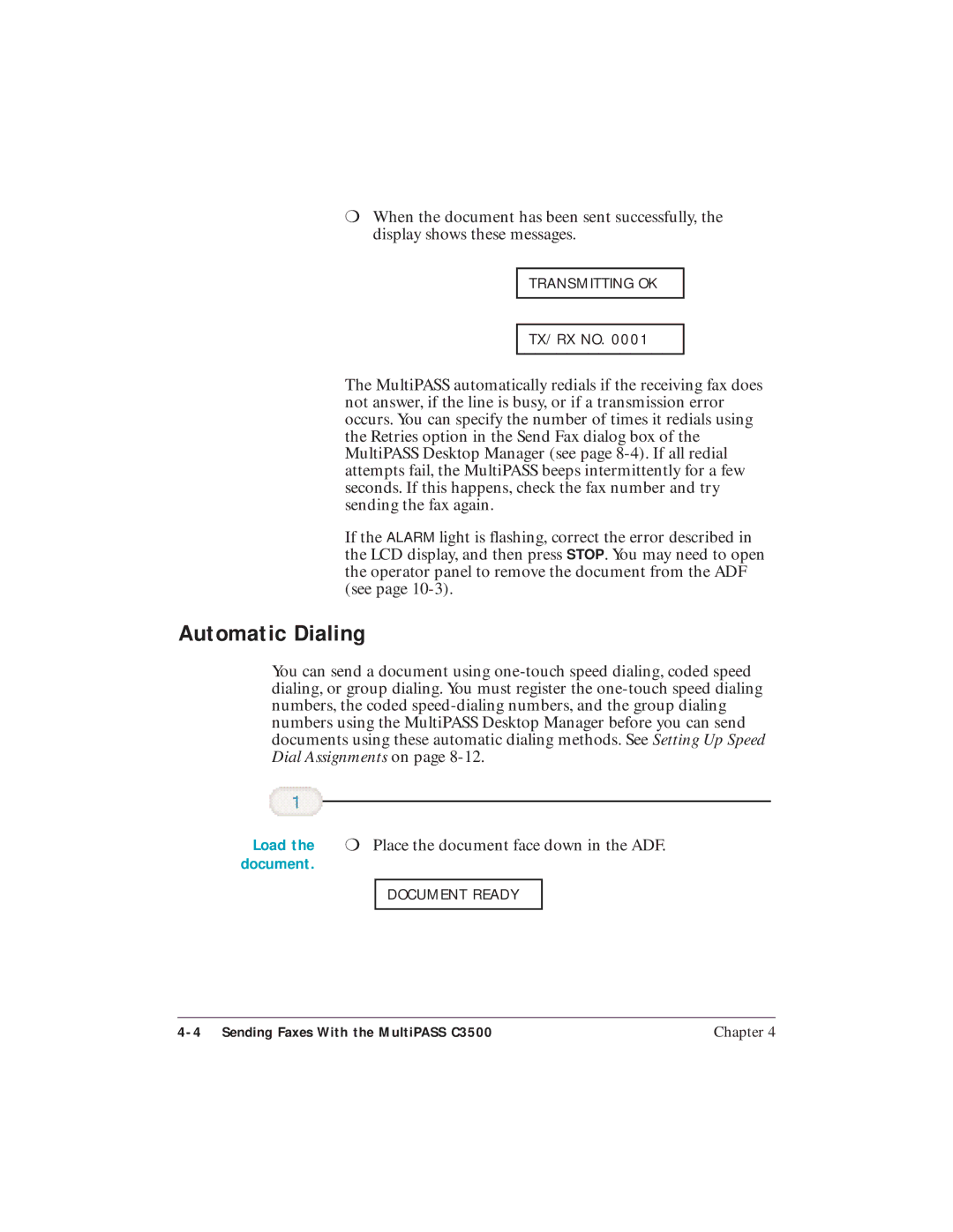 Canon C3500 user manual Automatic Dialing, Load 