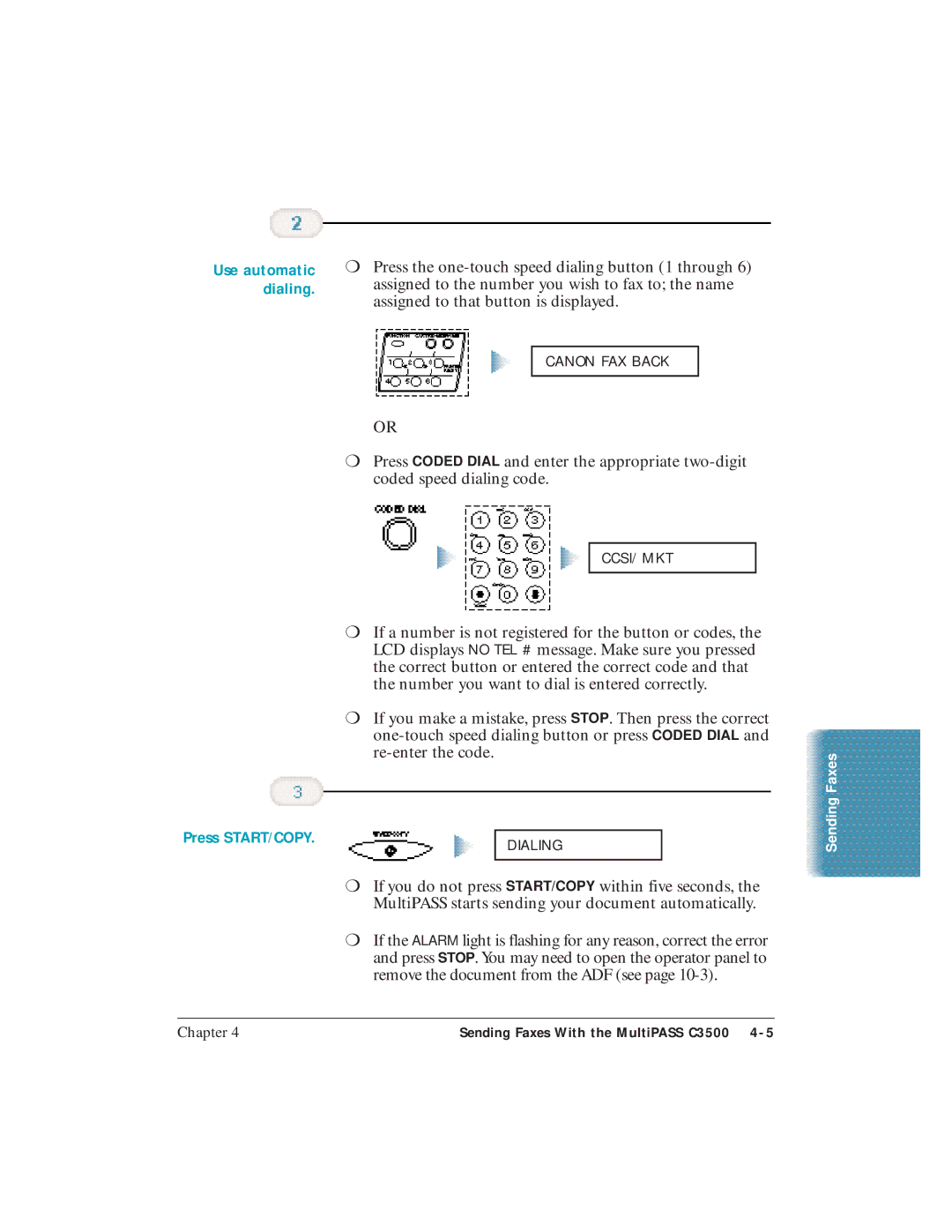 Canon C3500 user manual Dialing 