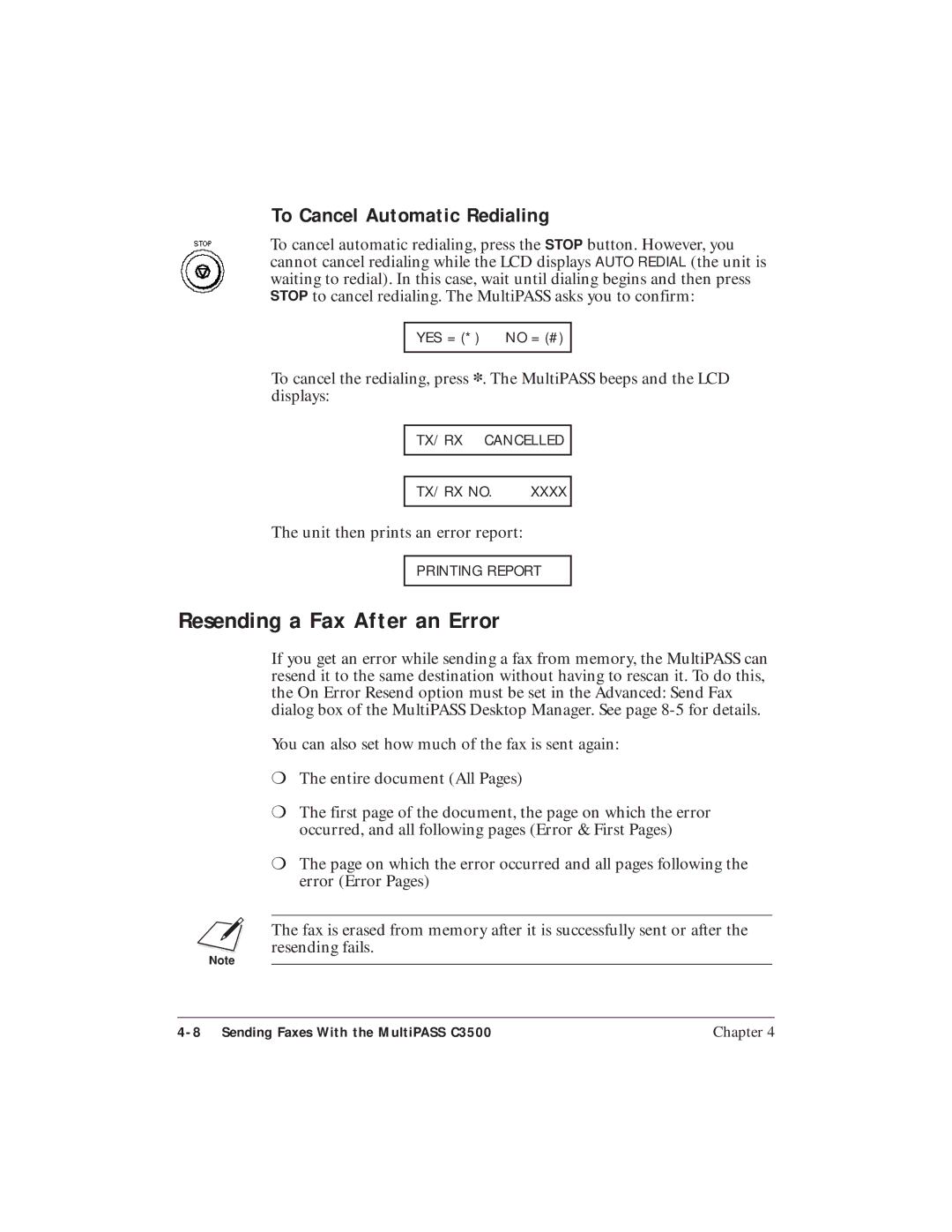 Canon C3500 user manual Resending a Fax After an Error, To Cancel Automatic Redialing 