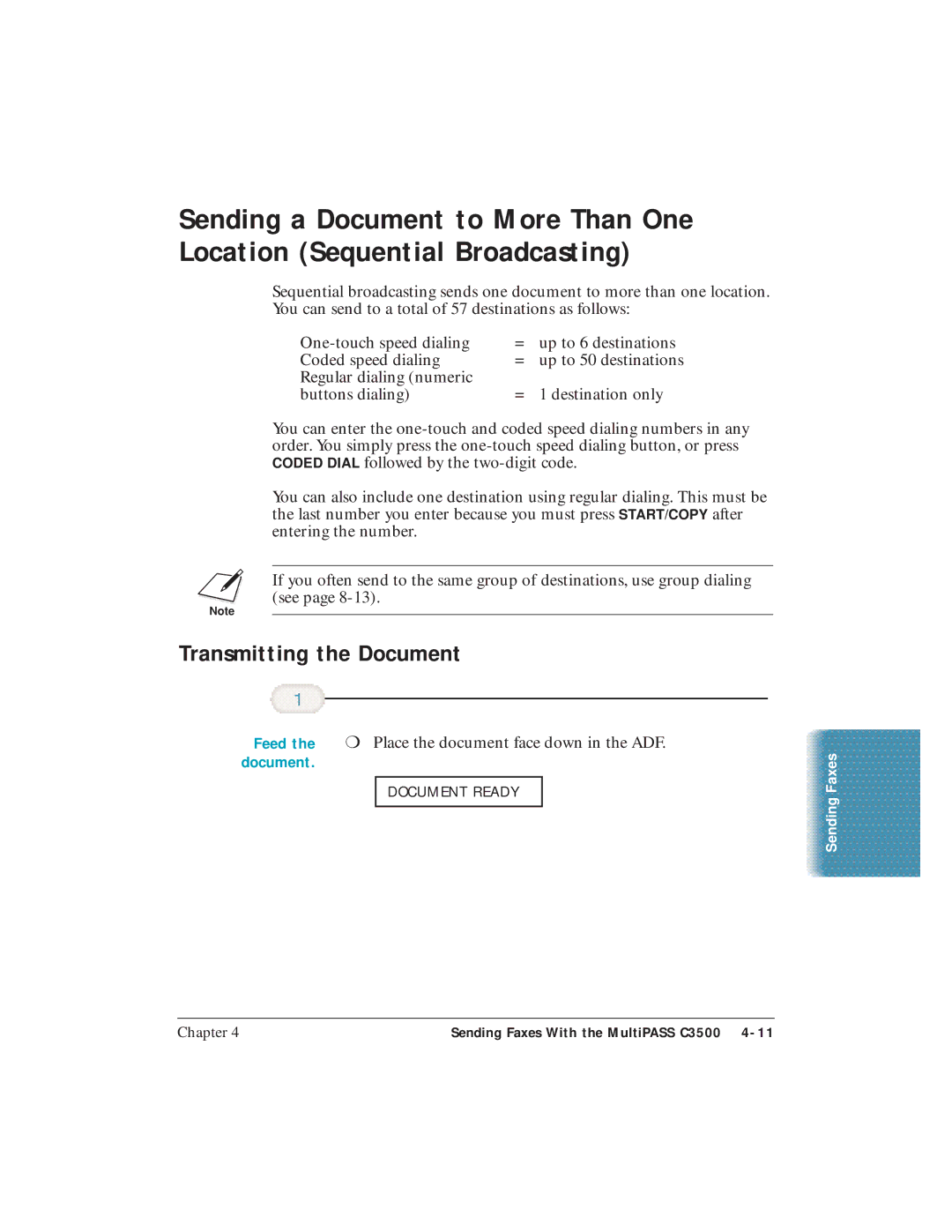 Canon C3500 user manual Transmitting the Document 