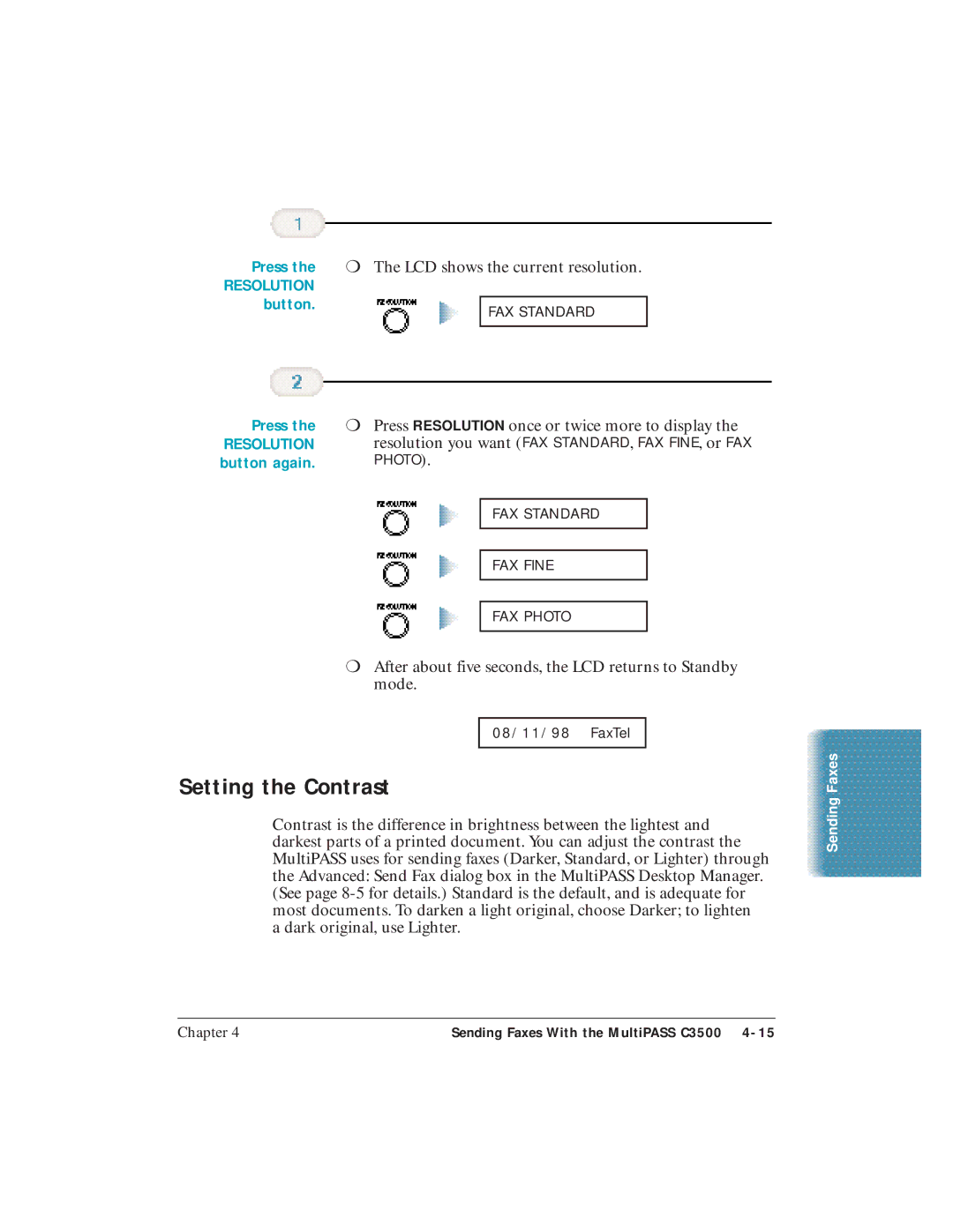 Canon C3500 user manual Setting the Contrast, Button 