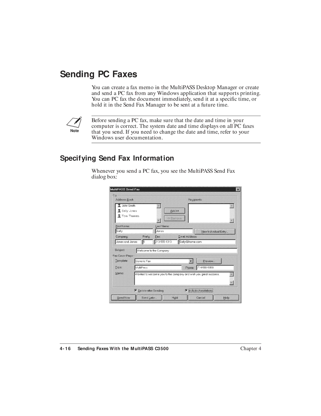 Canon C3500 user manual Sending PC Faxes, Specifying Send Fax Information 