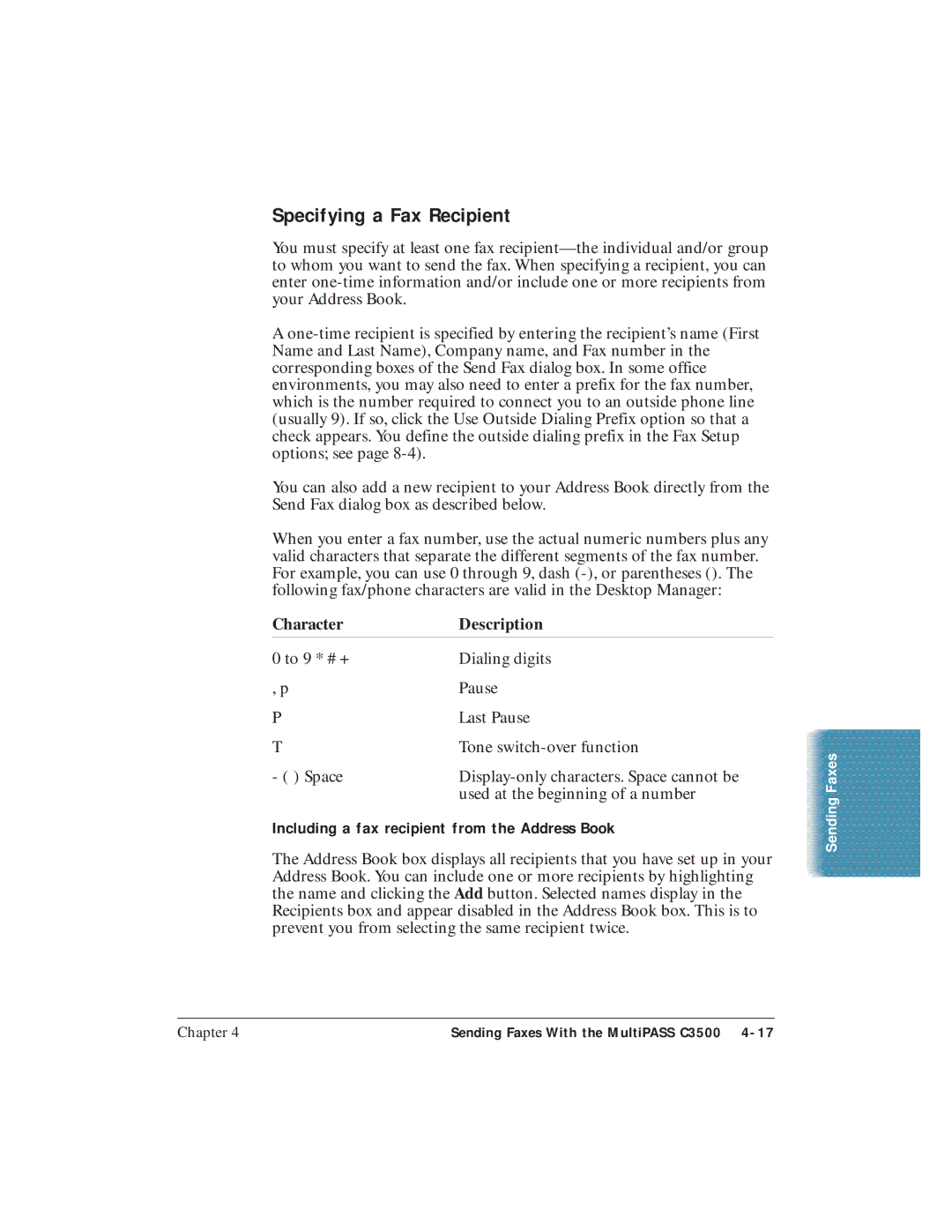 Canon C3500 user manual Specifying a Fax Recipient, Including a fax recipient from the Address Book 