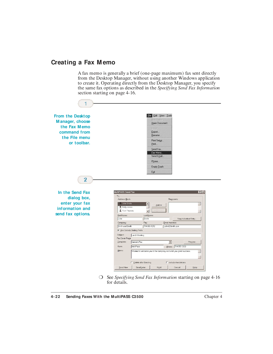 Canon C3500 user manual Creating a Fax Memo 