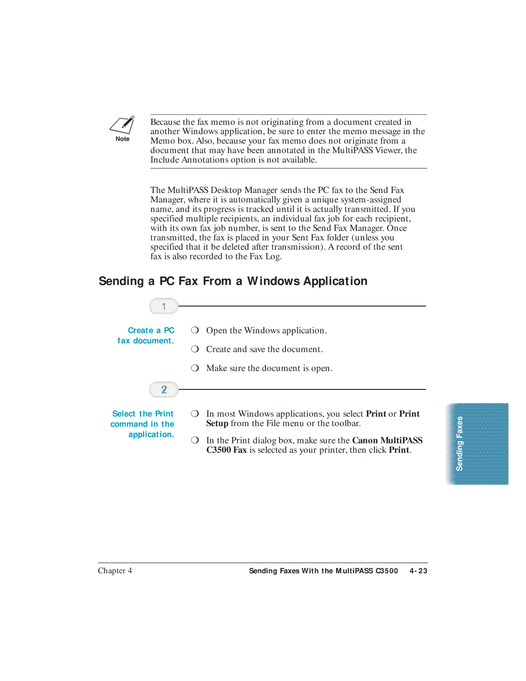 Canon C3500 user manual Sending a PC Fax From a Windows Application 