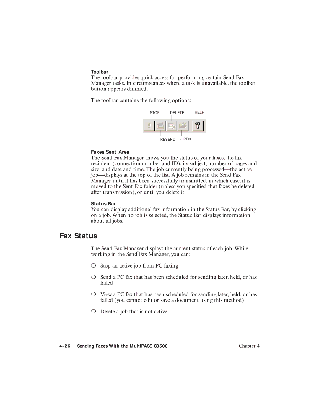 Canon C3500 user manual Fax Status, Toolbar, Faxes Sent Area 