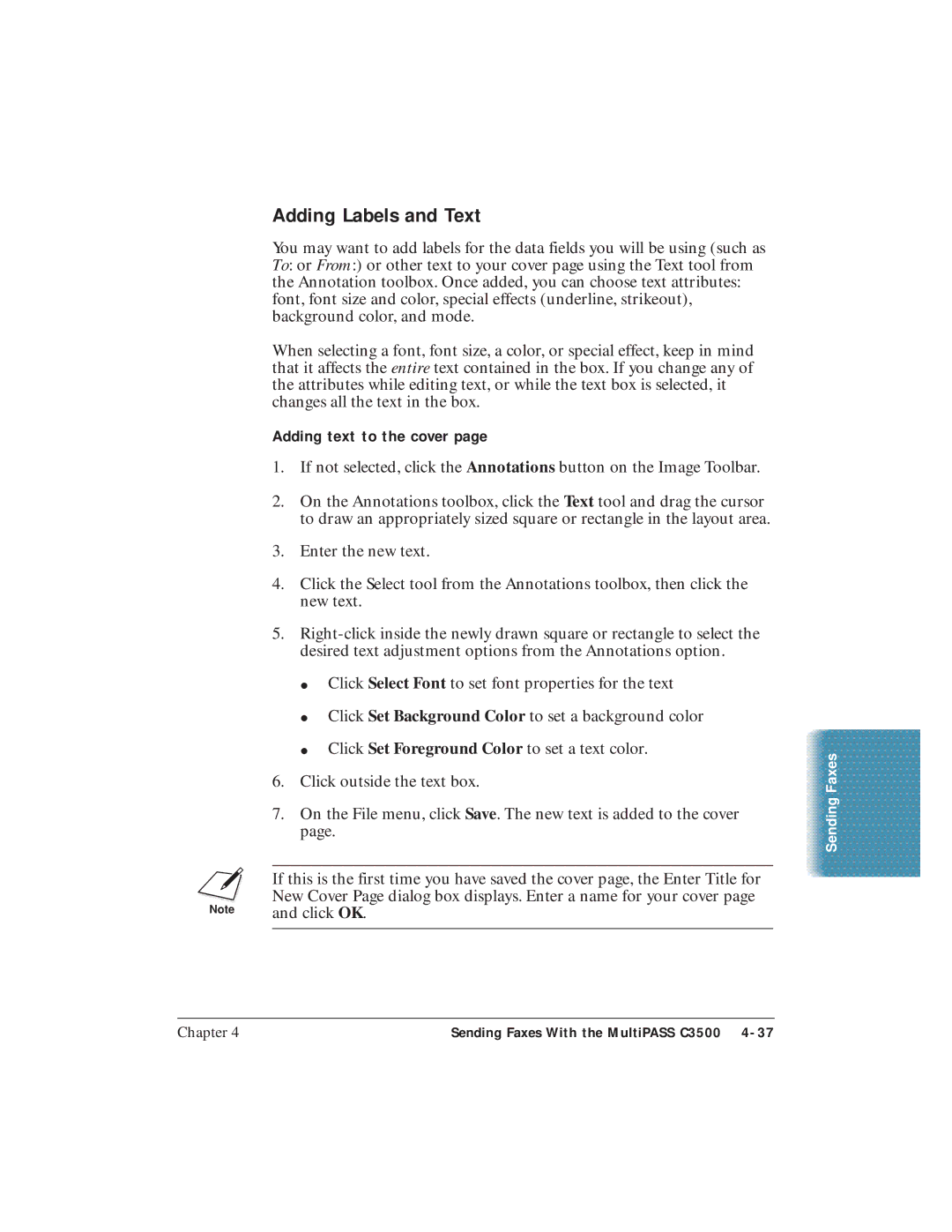 Canon C3500 user manual Adding Labels and Text, Adding text to the cover 