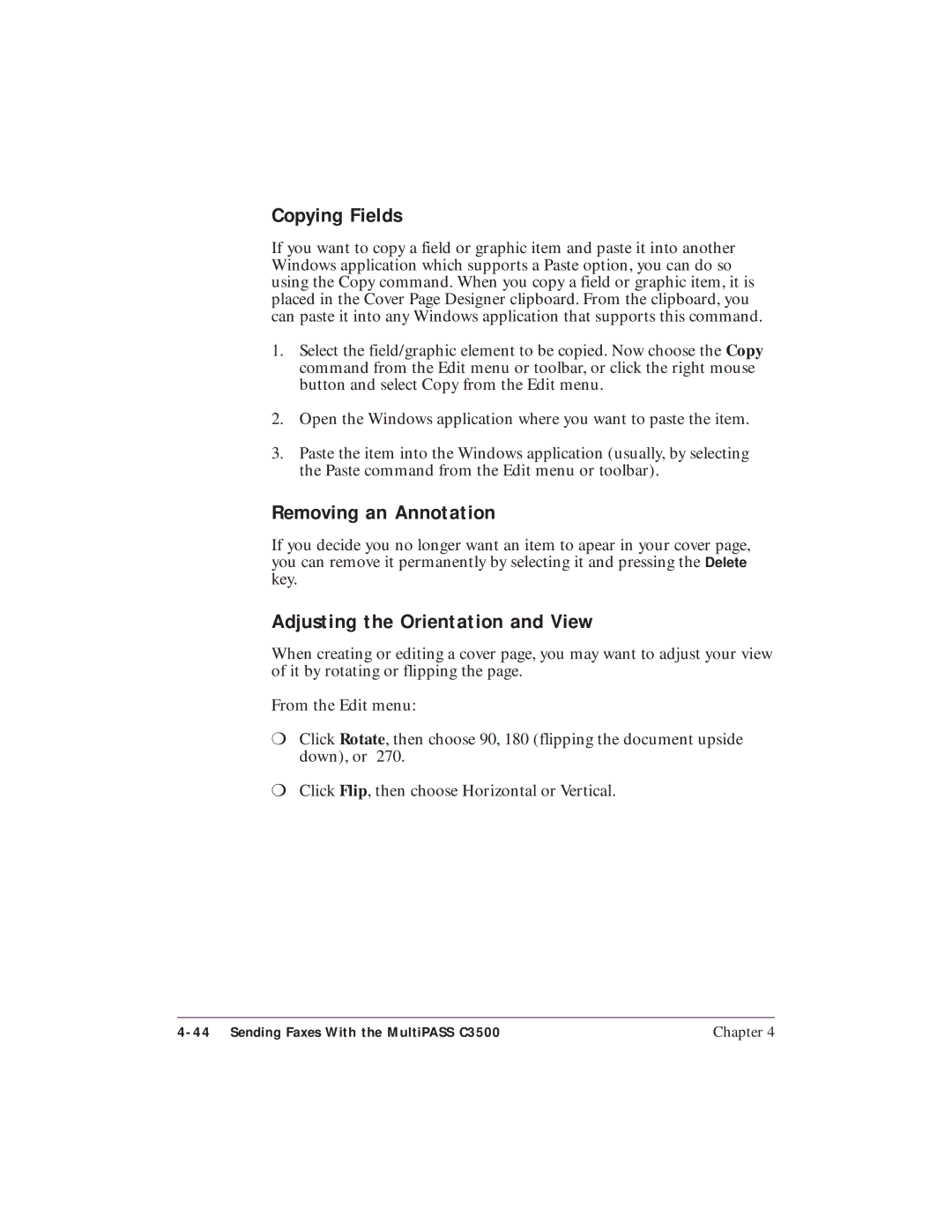 Canon C3500 user manual Copying Fields, Removing an Annotation, Adjusting the Orientation and View 