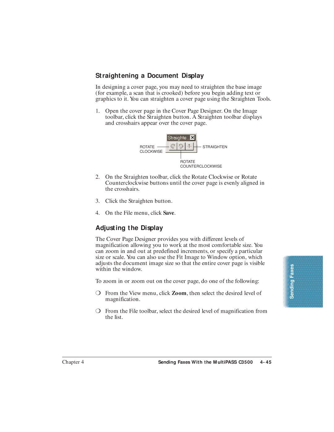 Canon C3500 user manual Straightening a Document Display, Adjusting the Display 