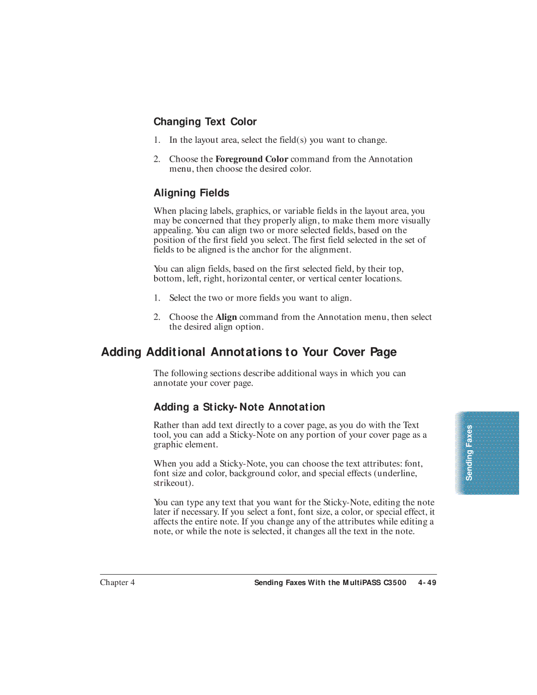 Canon C3500 user manual Adding Additional Annotations to Your Cover, Changing Text Color, Aligning Fields 