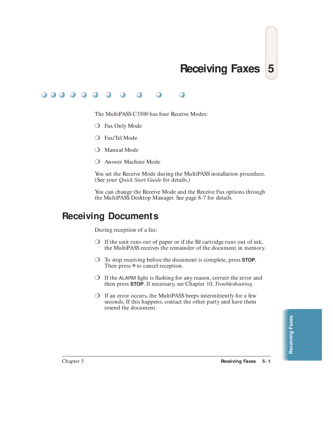 Canon C3500 user manual Receiving Faxes, Receiving Documents 