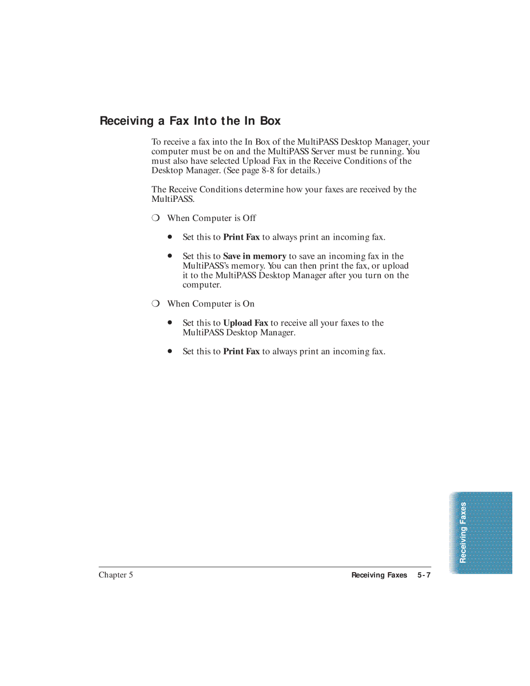 Canon C3500 user manual Receiving a Fax Into the In Box 