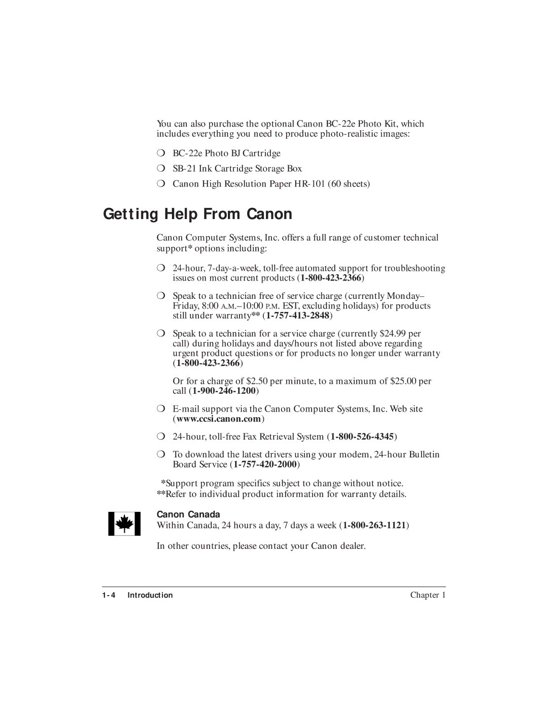 Canon C3500 user manual Getting Help From Canon, Canon Canada 