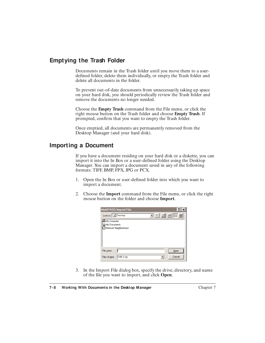 Canon C3500 user manual Emptying the Trash Folder, Importing a Document 