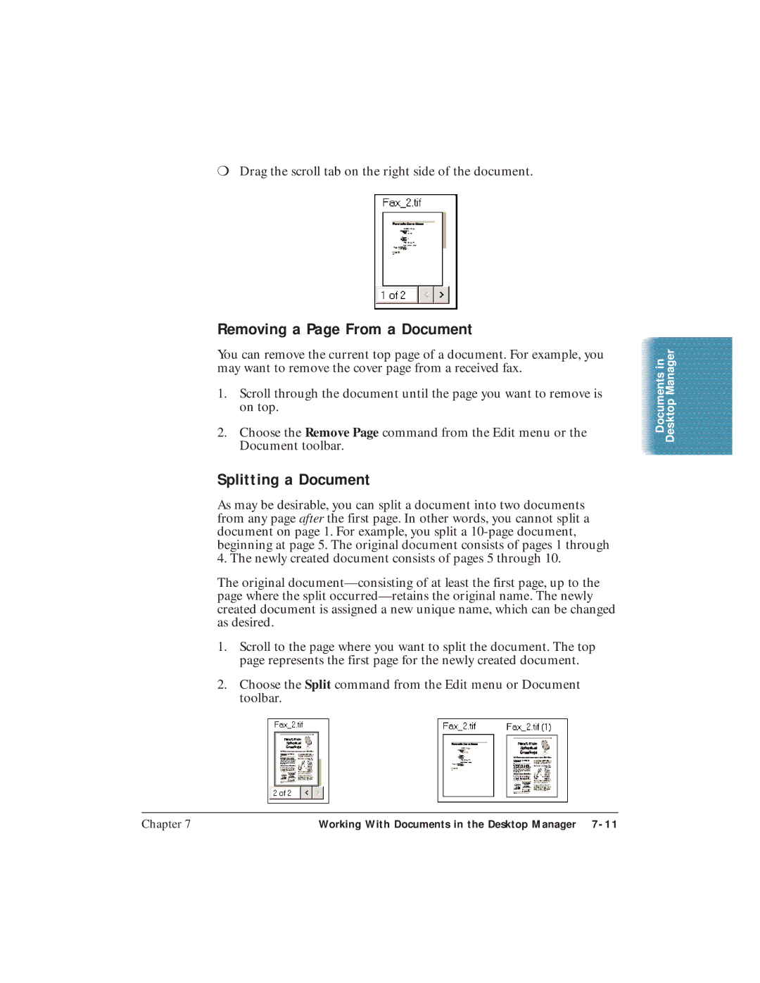 Canon C3500 user manual Removing a Page From a Document, Splitting a Document 