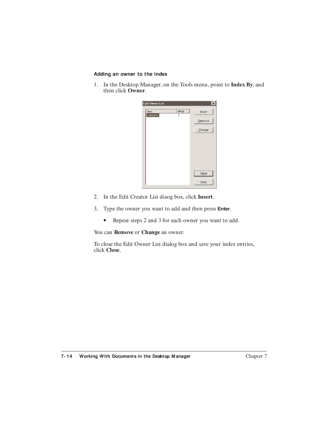 Canon C3500 user manual Adding an owner to the index 