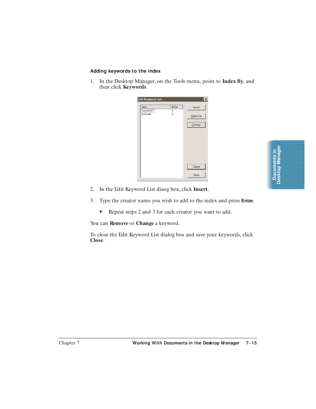 Canon C3500 user manual Adding keywords to the index 