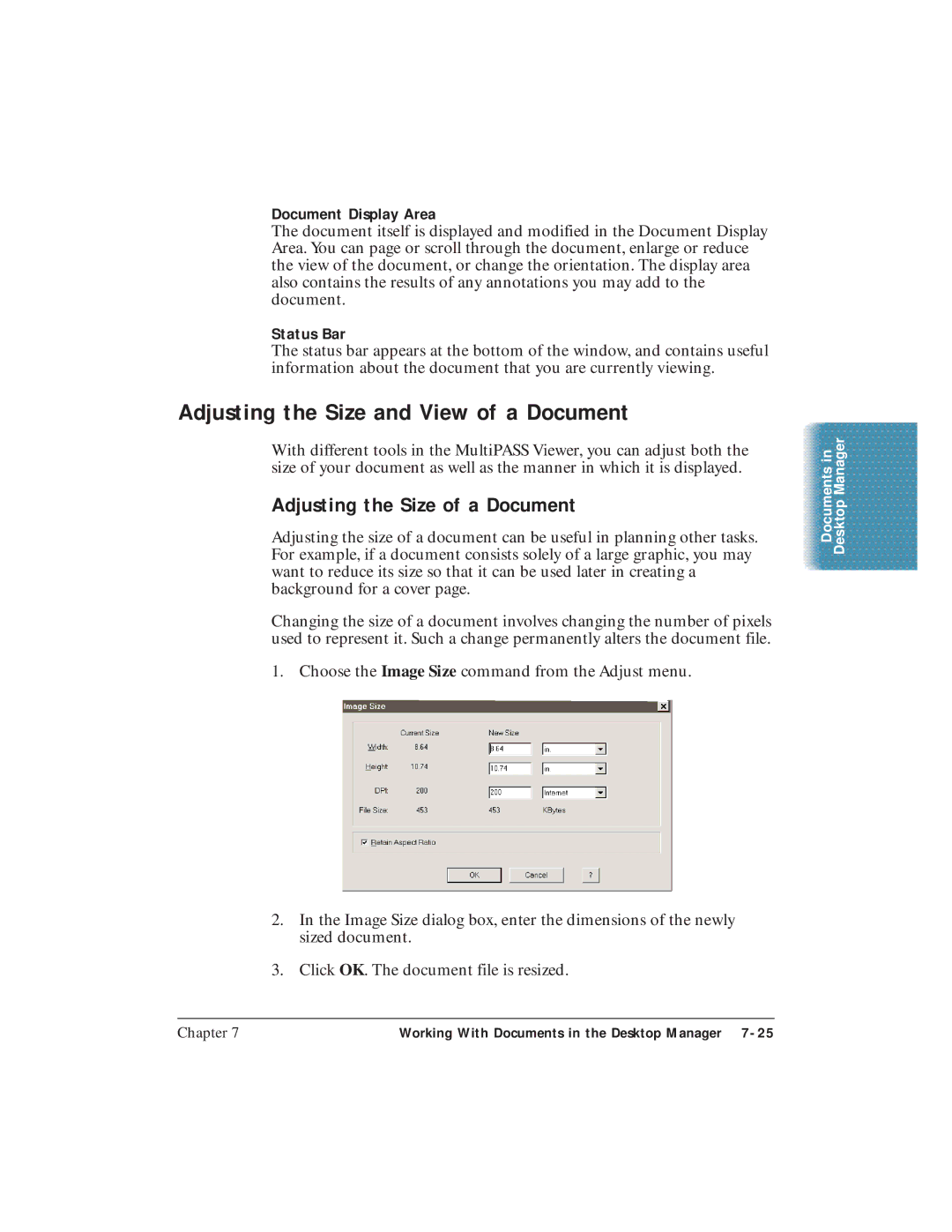 Canon C3500 user manual Adjusting the Size and View of a Document, Adjusting the Size of a Document, Document Display Area 