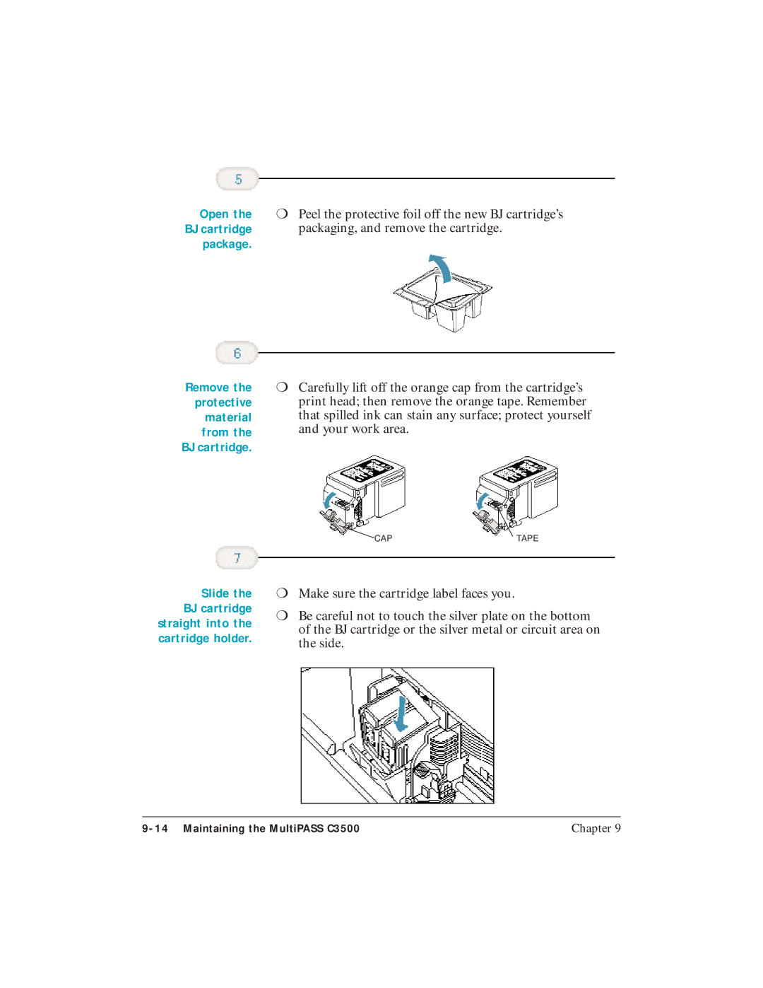 Canon C3500 user manual Slide the BJ cartridge straight into the cartridge holder 