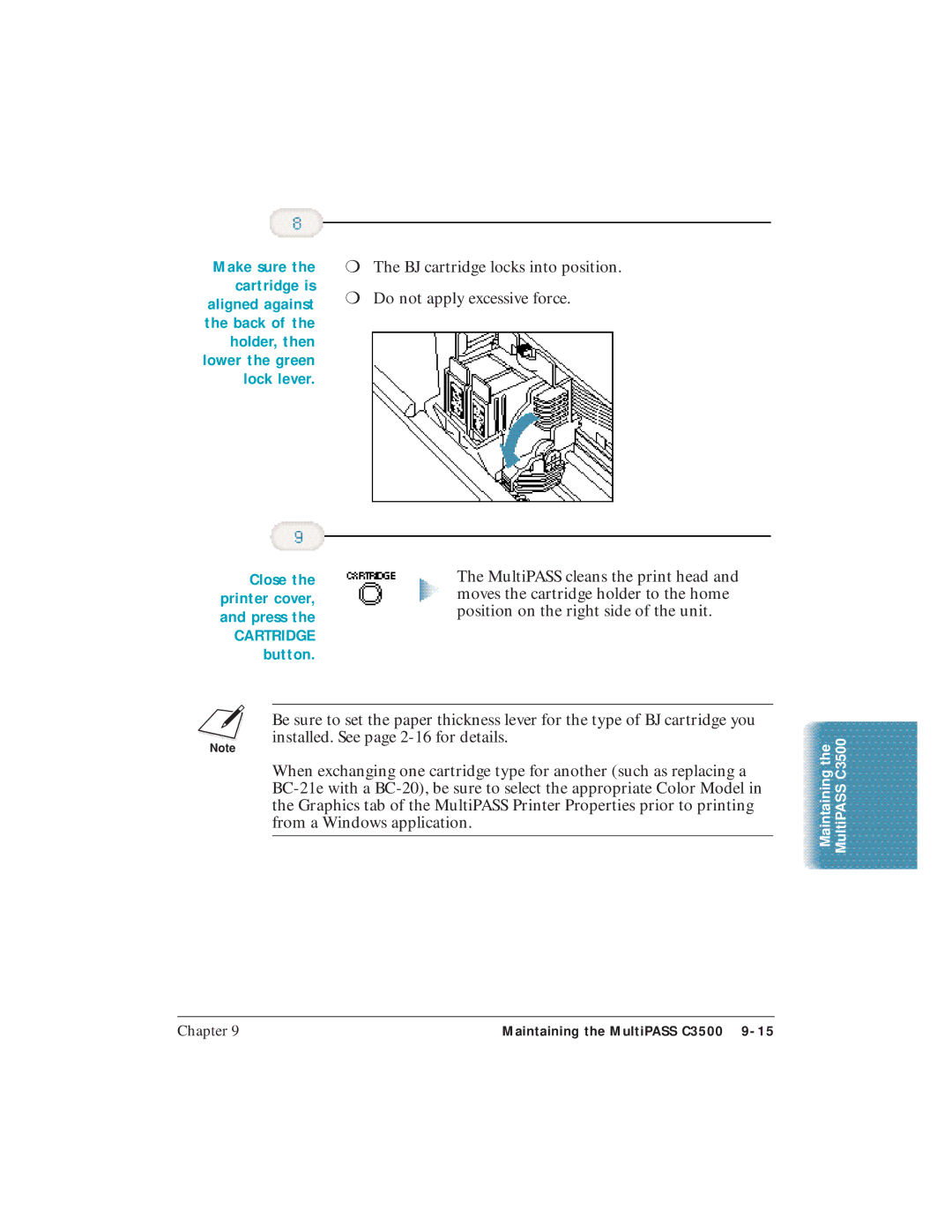 Canon C3500 user manual Close the printer cover, and press Cartridge button 