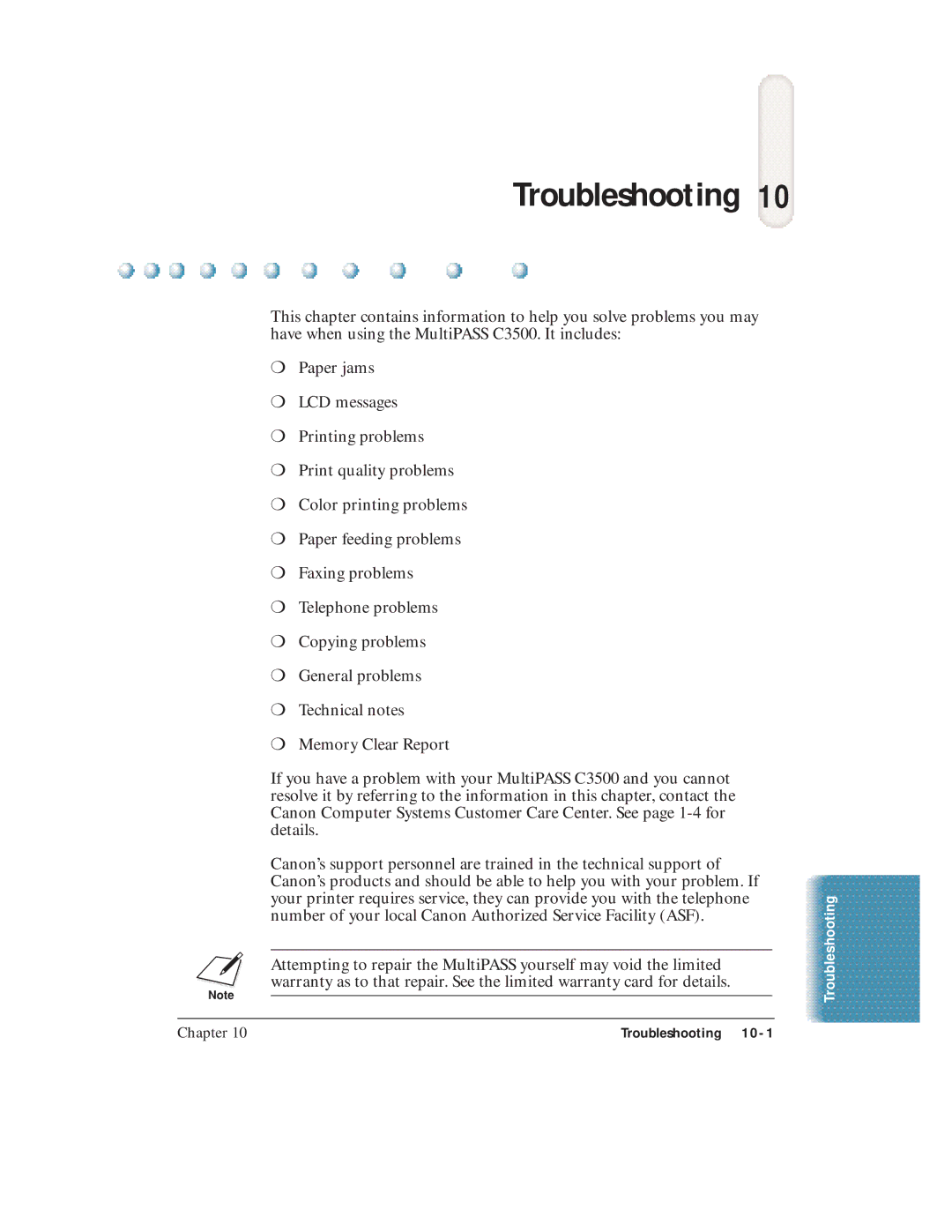 Canon C3500 user manual Troubleshooting 