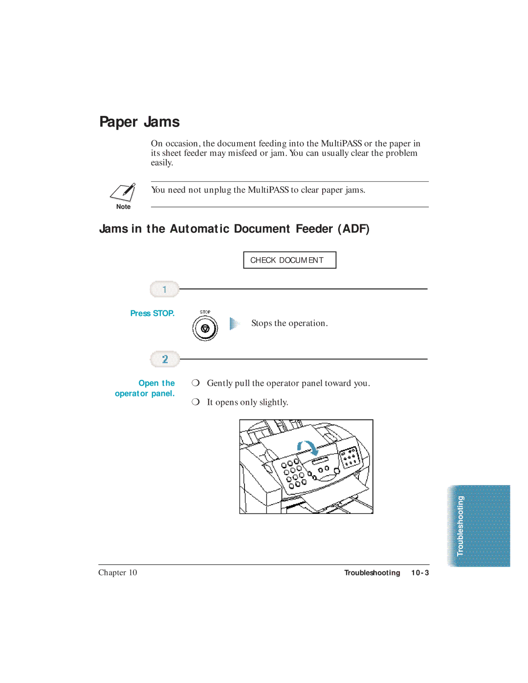 Canon C3500 user manual Paper Jams, Jams in the Automatic Document Feeder ADF 