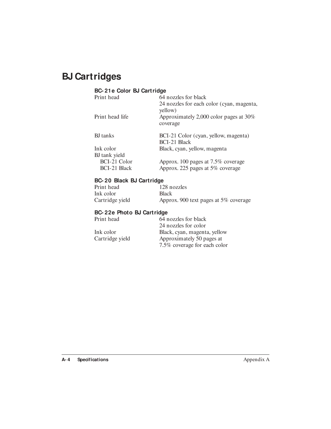 Canon C3500 user manual BJ Cartridges, BC-21e Color BJ Cartridge 