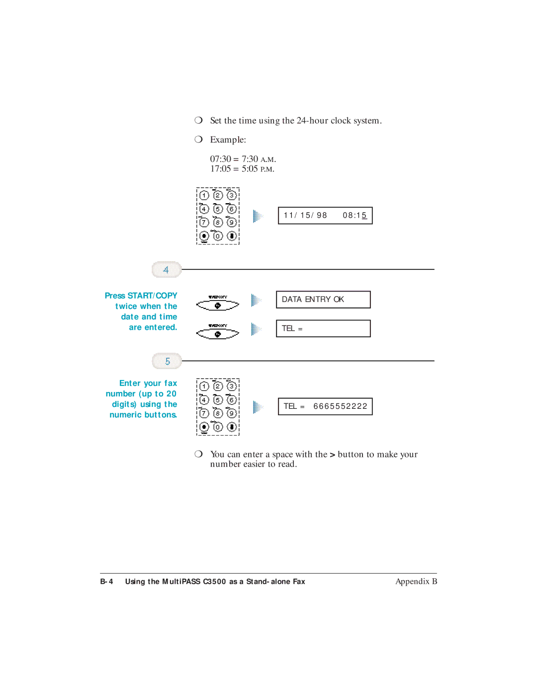 Canon C3500 user manual Press START/COPY twice when the date and time are entered 