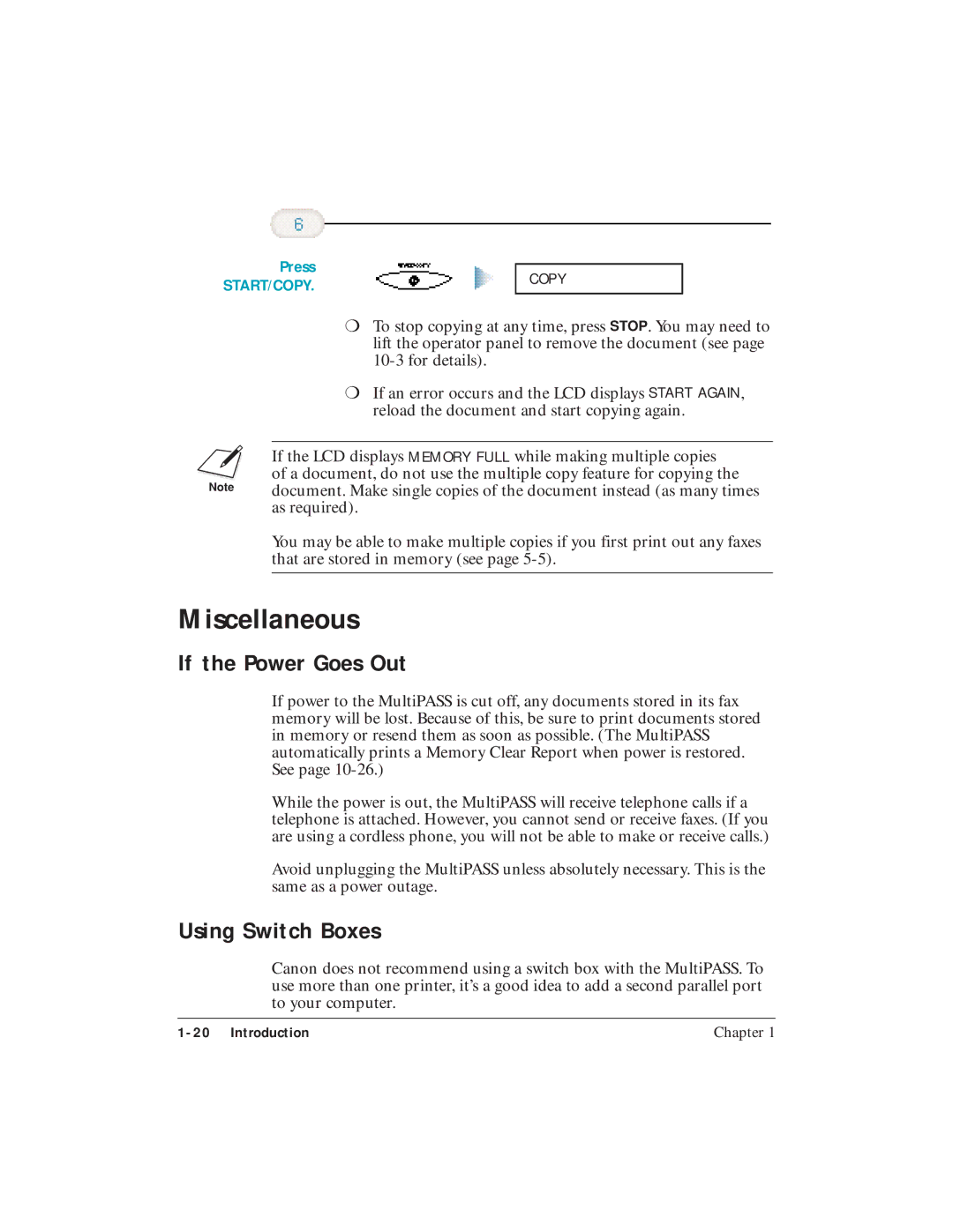 Canon C3500 user manual Miscellaneous, If the Power Goes Out, Using Switch Boxes 