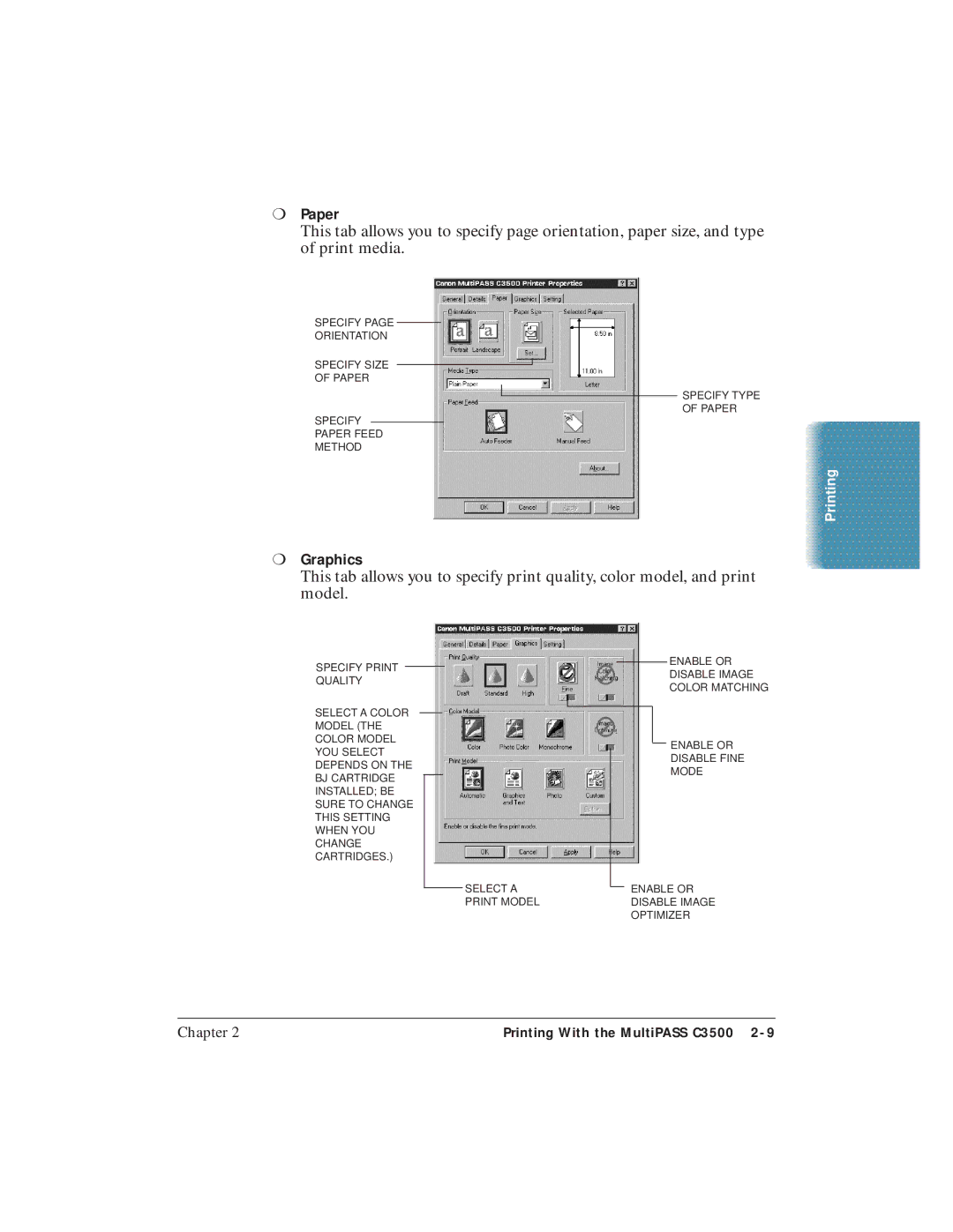 Canon C3500 user manual Paper, Graphics 